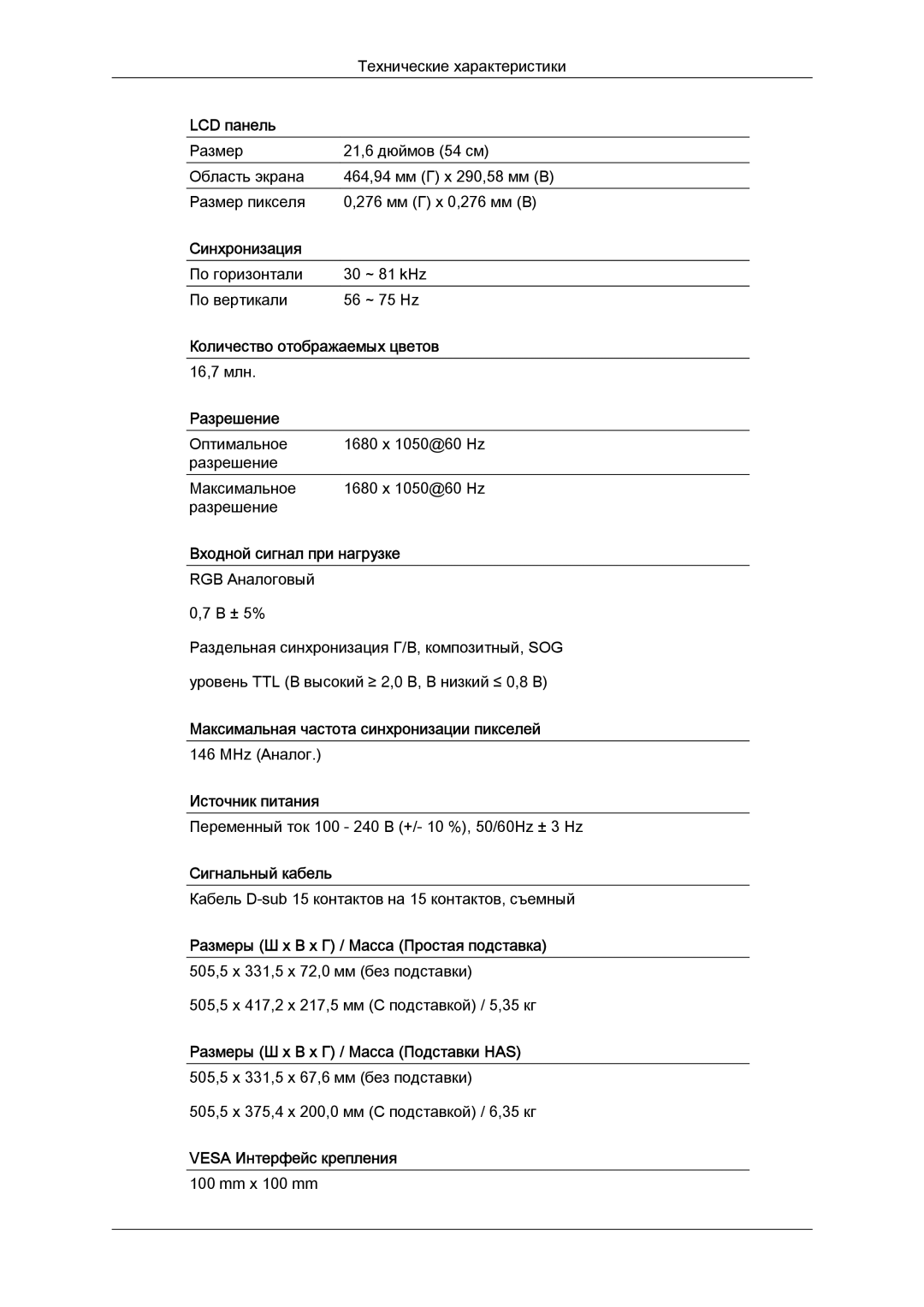 Samsung LS22MYLKF/EDC, LS20MYYKBB/EDC, LS22MYYKBB/EDC, LS19MYYKBBA/EN manual По горизонтали ~ 81 kHz По вертикали ~ 75 Hz 