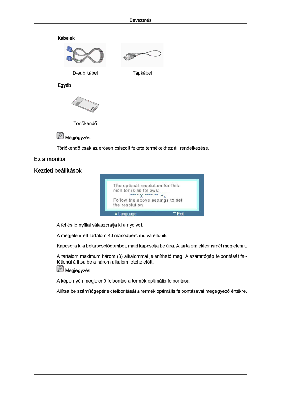 Samsung LS19MYYKBBA/EN, LS20MYYKBB/EDC, LS22MYYKBB/EDC, LS22MYLKF/EDC, LS20MYYKBBA/EN manual Ez a monitor Kezdeti beállítások 