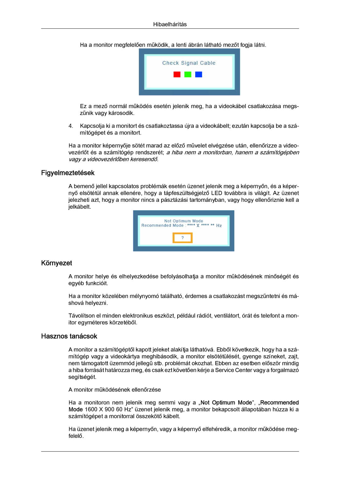 Samsung LS22MYLKF/EDC, LS20MYYKBB/EDC, LS22MYYKBB/EDC, LS19MYYKBBA/EN, LS20MYYKBBA/EN, LS19MYYKBB/EDC manual Figyelmeztetések 