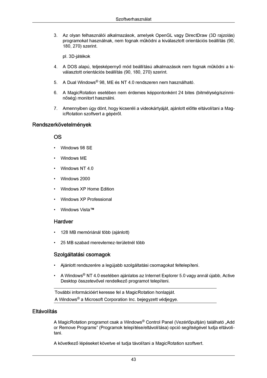 Samsung LS22MYLKF/EDC, LS20MYYKBB/EDC, LS22MYYKBB/EDC, LS19MYYKBBA/EN manual Rendszerkövetelmények, Szolgáltatási csomagok 