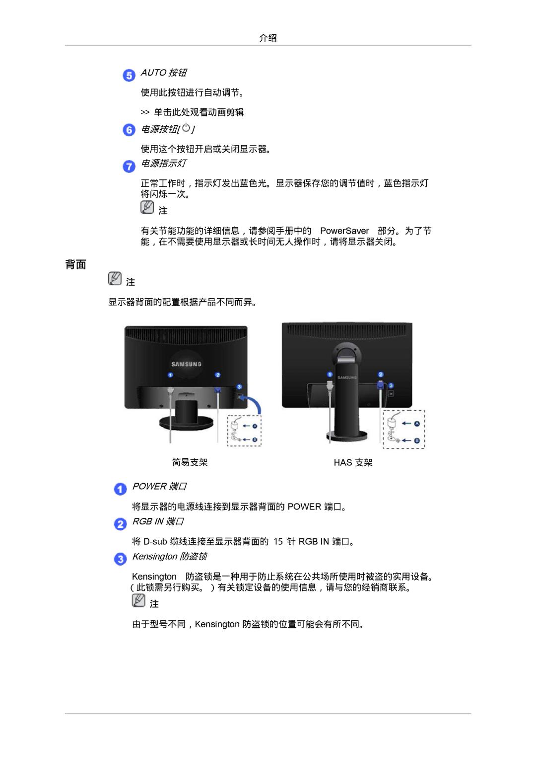 Samsung LS20MYYKBB/EDC, LS22MYYKBB/EDC, LS22MYLKF/EDC, LS19MYYKBBA/EN, LS20MYYKBBA/EN, LS19MYYKBB/EDC, LS22MYYKBBA/EN manual 电源按钮 