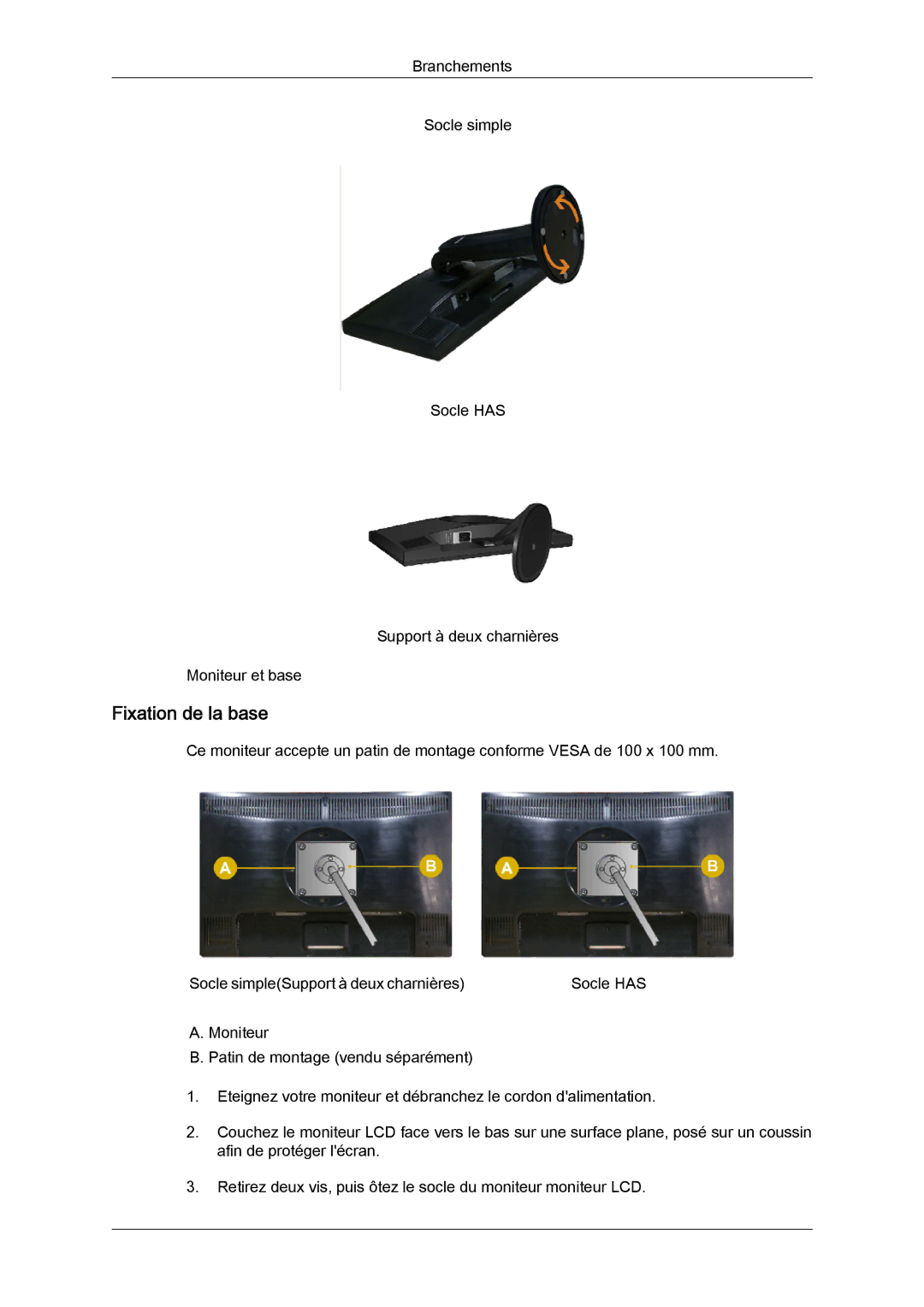 Samsung LS22MYYKBB/EDC, LS20MYYKBB/EDC, LS22MYLKF/EDC, LS20MYYKBBA/EN, LS22MYYKBBA/EN manual Fixation de la base 