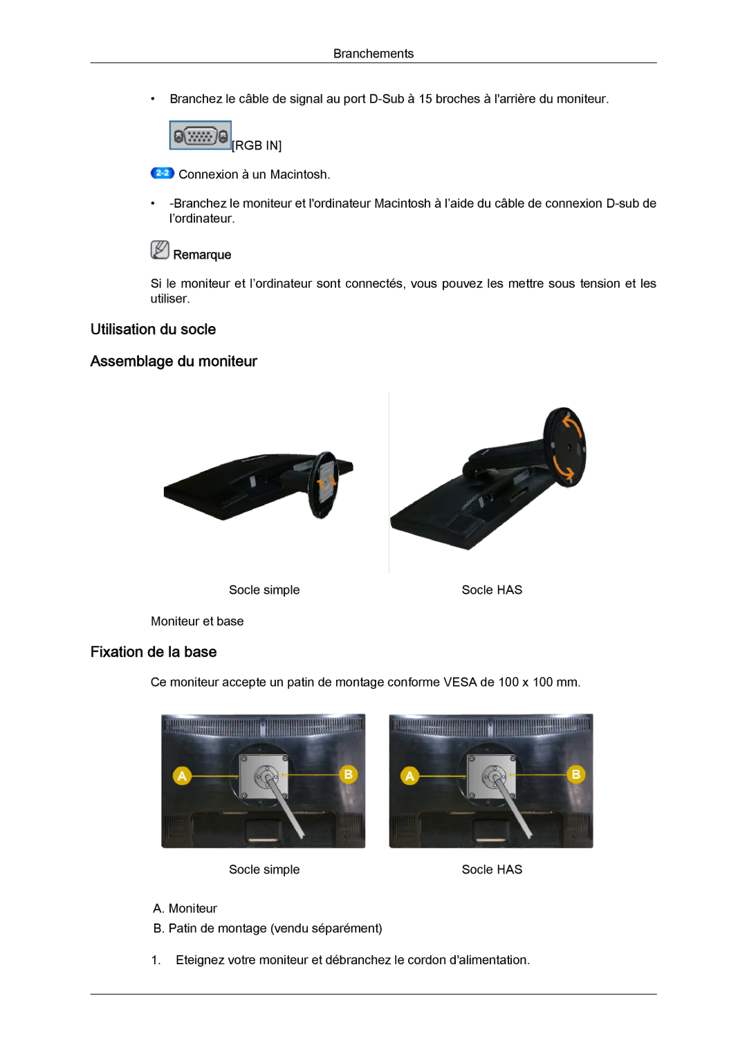 Samsung LS20MYYKBBA/EN, LS20MYYKBB/EDC, LS22MYYKBB/EDC, LS22MYLKF/EDC, LS22MYYKBBA/EN Socle simple Socle has Moniteur et base 