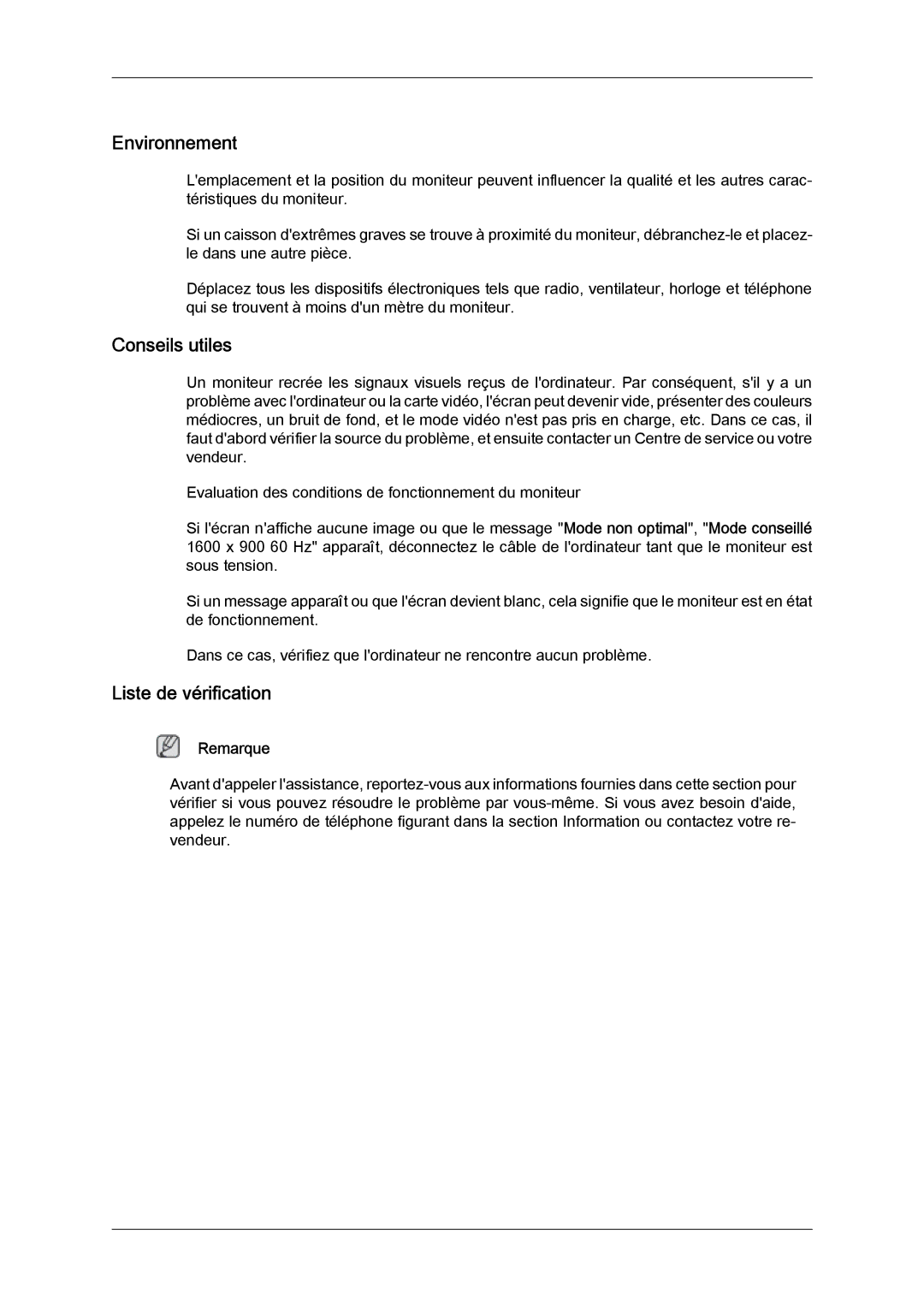 Samsung LS22MYYKBB/EDC, LS20MYYKBB/EDC, LS22MYLKF/EDC, LS20MYYKBBA/EN Environnement, Conseils utiles, Liste de vérification 