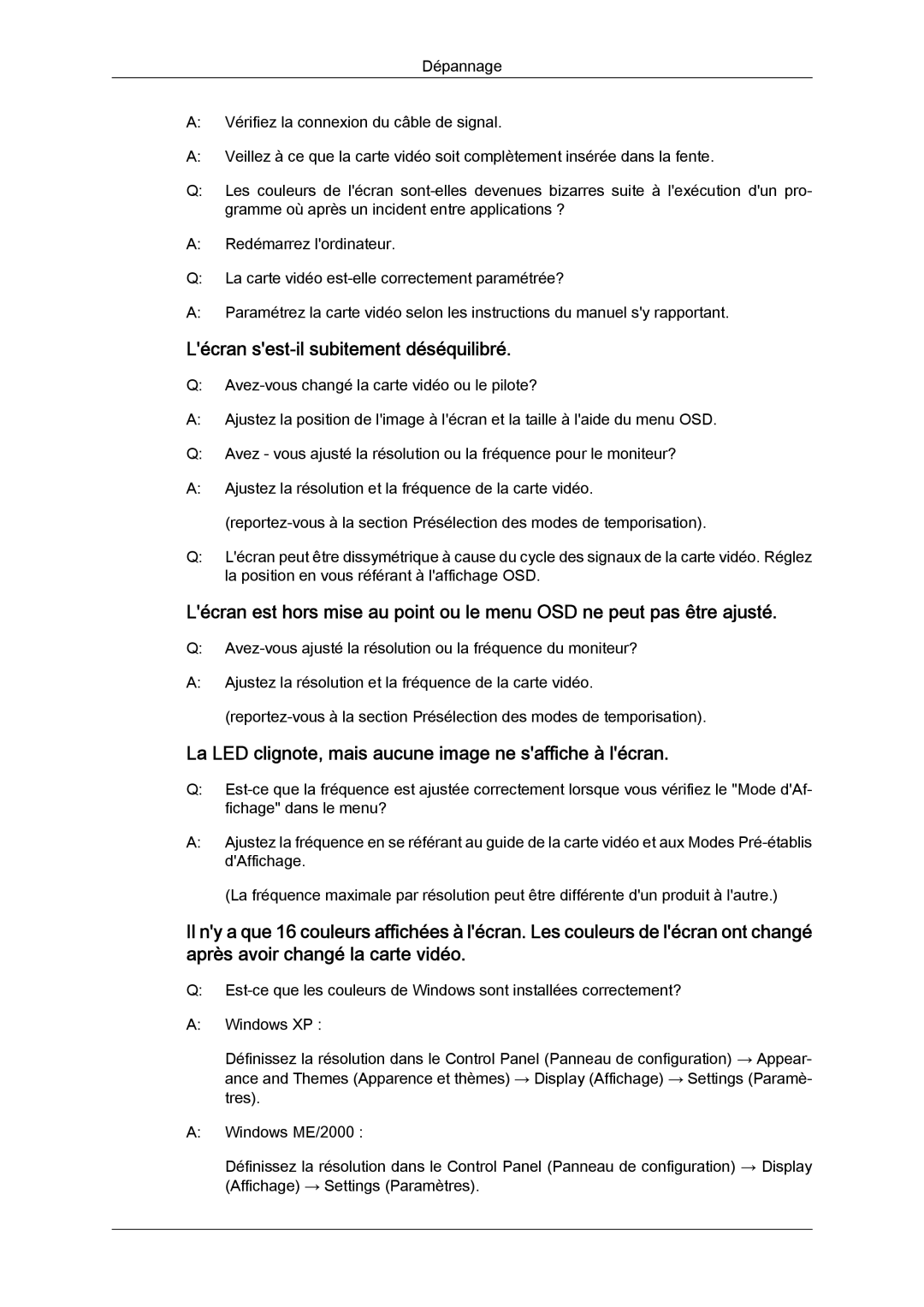 Samsung LS20MYYKBBA/EN Lécran sest-il subitement déséquilibré, La LED clignote, mais aucune image ne saffiche à lécran 