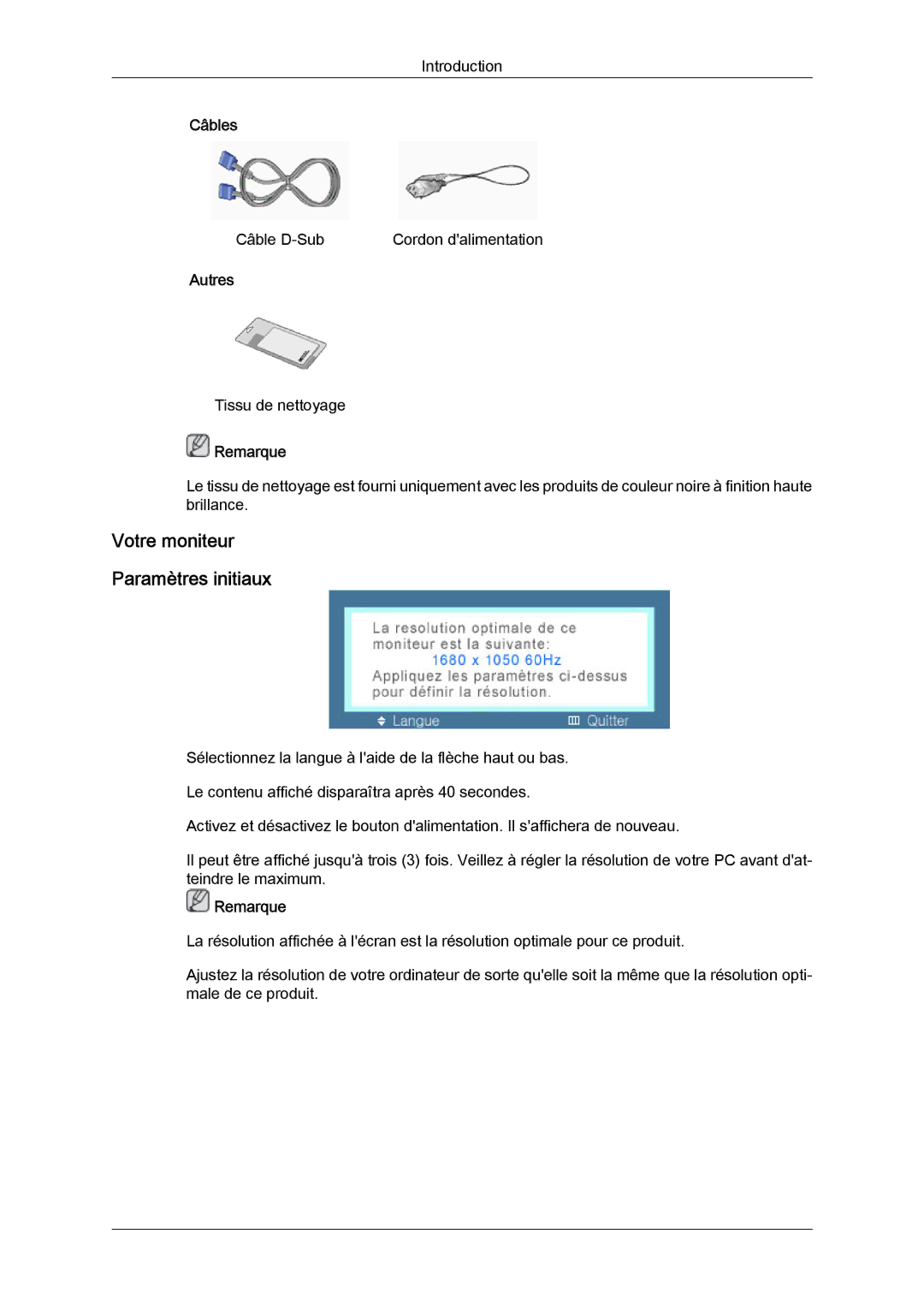 Samsung LS20MYYKBBA/EN, LS20MYYKBB/EDC, LS22MYYKBB/EDC, LS22MYLKF/EDC, LS22MYYKBBA/EN manual Votre moniteur Paramètres initiaux 