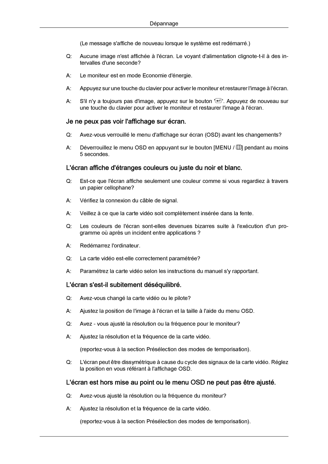 Samsung LS22MYYKBBA/EN, LS20MYYKBB/EDC, LS22MYYKBB/EDC, LS22MYLKF/EDC manual Je ne peux pas voir laffichage sur écran 