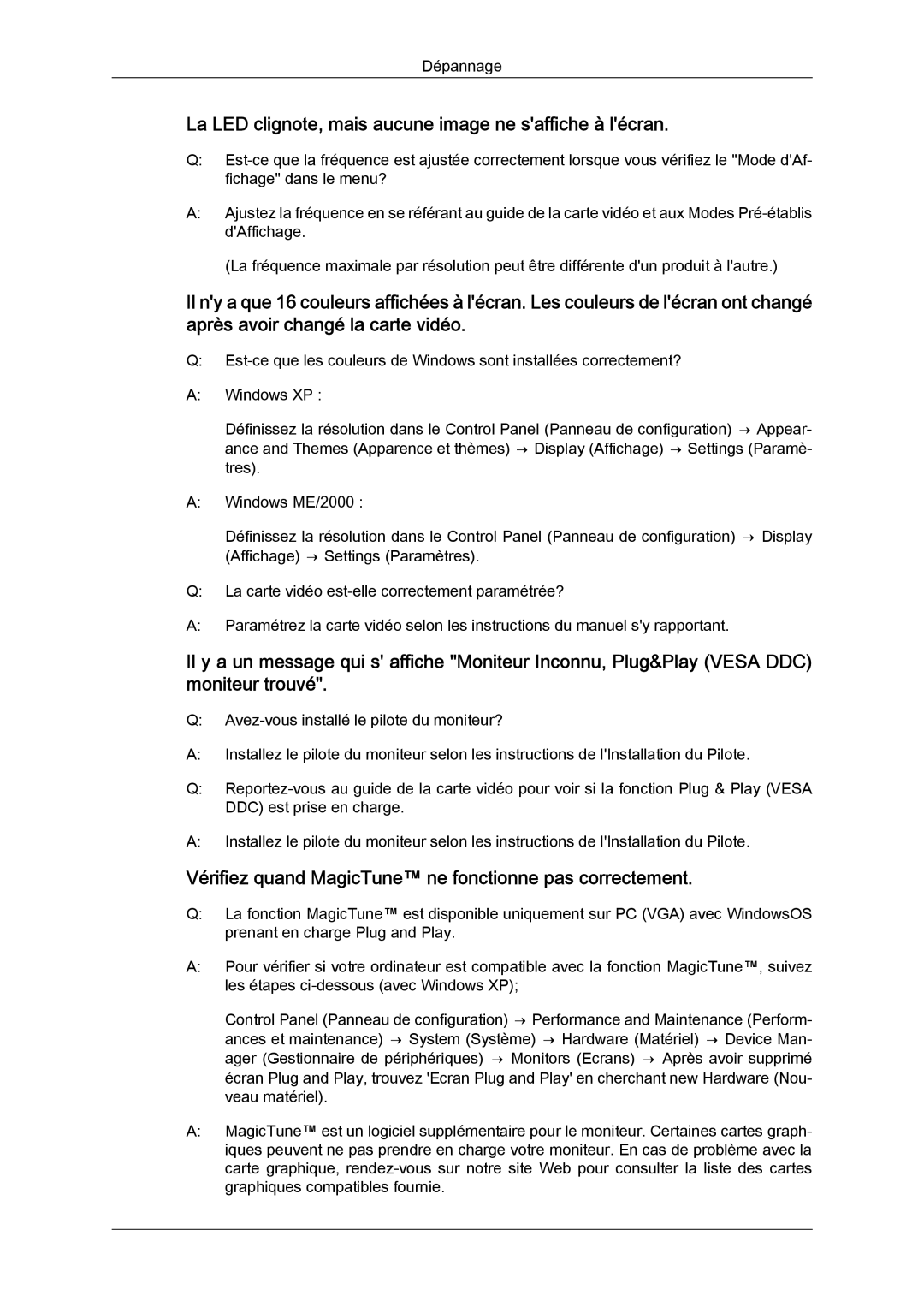 Samsung LS20MYYKBB/EDC, LS22MYYKBB/EDC, LS22MYLKF/EDC manual La LED clignote, mais aucune image ne saffiche à lécran 