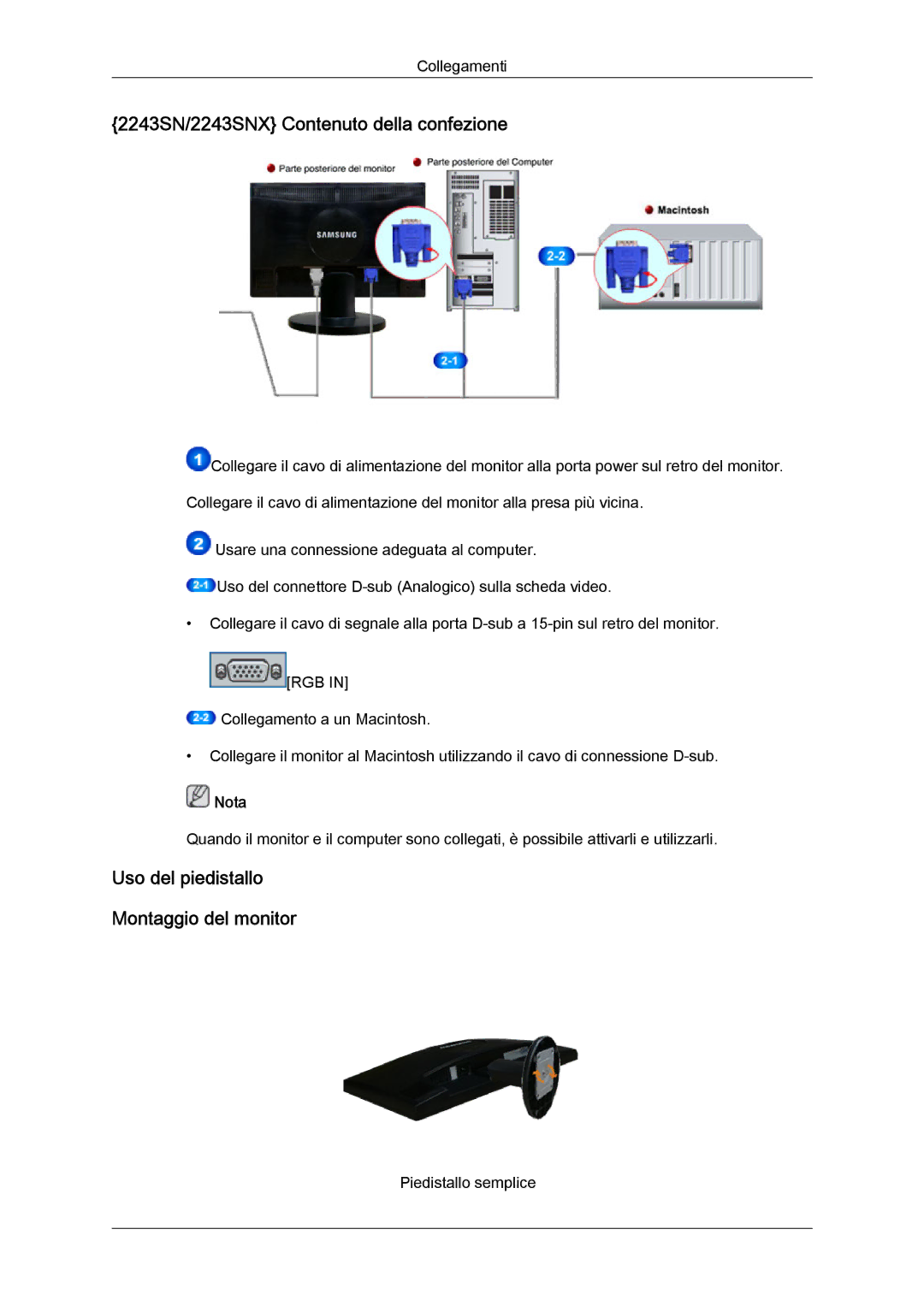 Samsung LS20MYYKBBA/EN, LS20MYYKBB/EDC, LS22MYYKBB/EDC, LS22MYLKF/EDC manual 2243SN/2243SNX Contenuto della confezione 