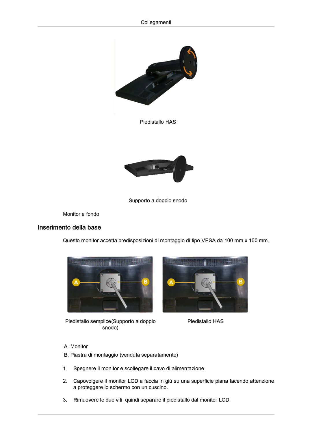 Samsung LS22MYYKBBA/EN, LS20MYYKBB/EDC, LS22MYYKBB/EDC, LS22MYLKF/EDC, LS20MYYKBBA/EN, LS22MYLKF/CLT Inserimento della base 