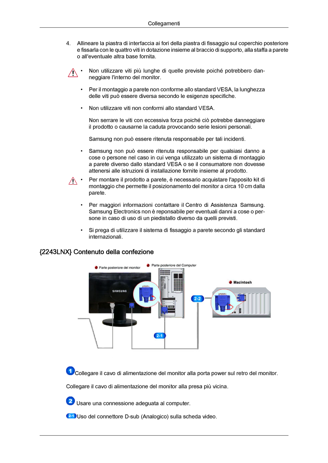 Samsung LS22MYLKF/CLT, LS20MYYKBB/EDC, LS22MYYKBB/EDC, LS22MYLKF/EDC, LS20MYYKBBA/EN manual 2243LNX Contenuto della confezione 