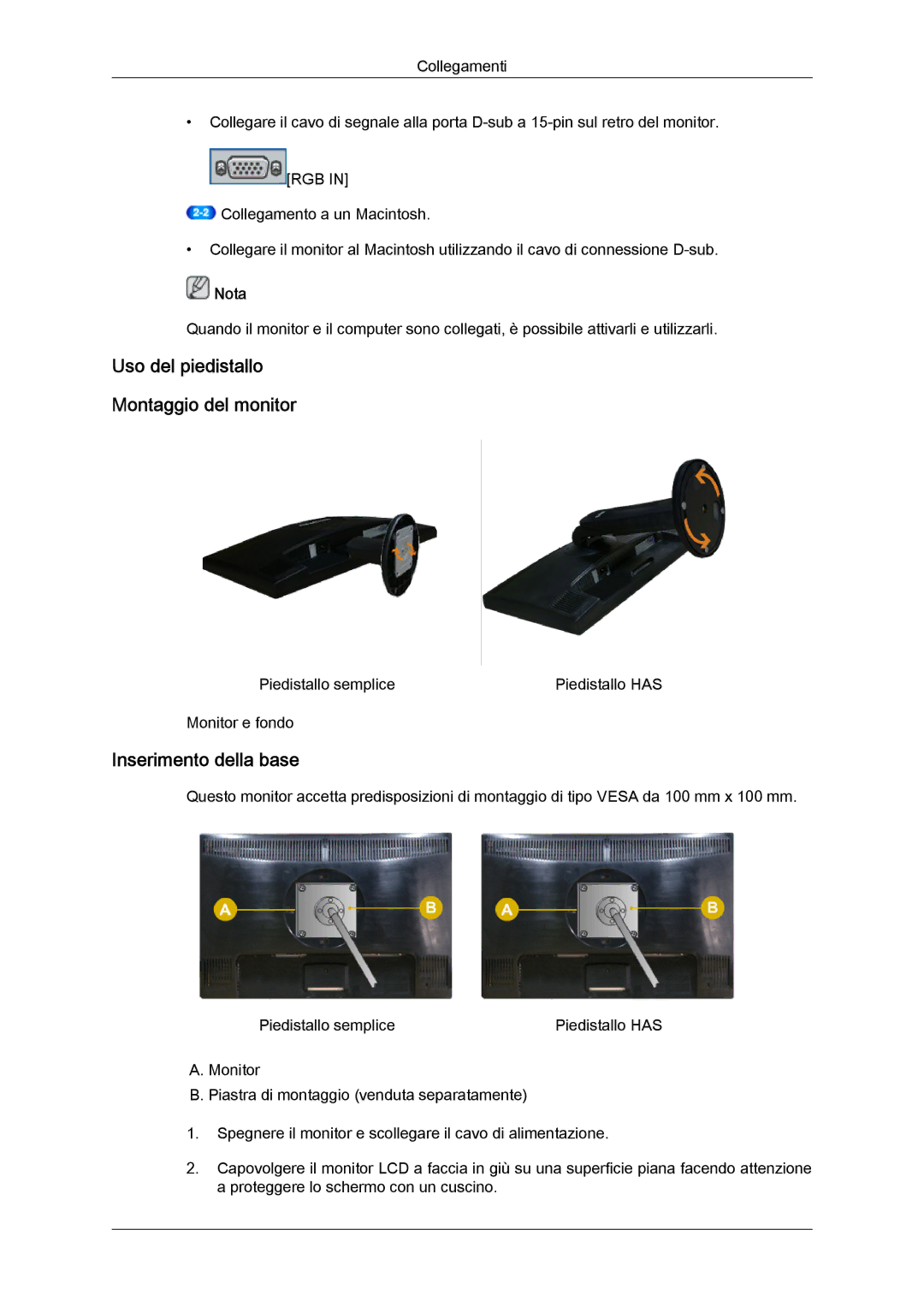 Samsung LS20MYYKBB/EDC, LS22MYYKBB/EDC, LS22MYLKF/EDC, LS20MYYKBBA/EN Piedistallo semplice Piedistallo has Monitor e fondo 