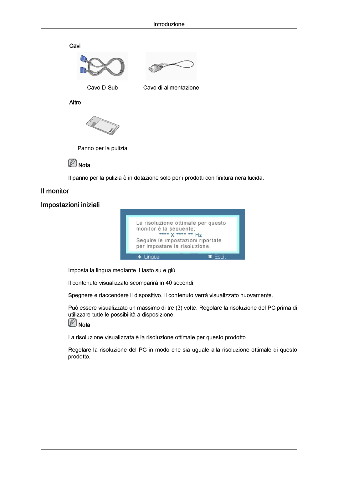 Samsung LS20MYYKBBA/EN, LS20MYYKBB/EDC, LS22MYYKBB/EDC, LS22MYLKF/EDC, LS22MYYKBBA/EN manual Il monitor Impostazioni iniziali 