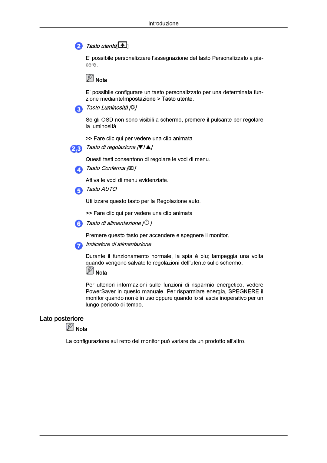 Samsung LS20MYYKBBA/EN, LS20MYYKBB/EDC, LS22MYYKBB/EDC, LS22MYLKF/EDC, LS22MYYKBBA/EN, LS22MYLKF/CLT manual Lato posteriore 