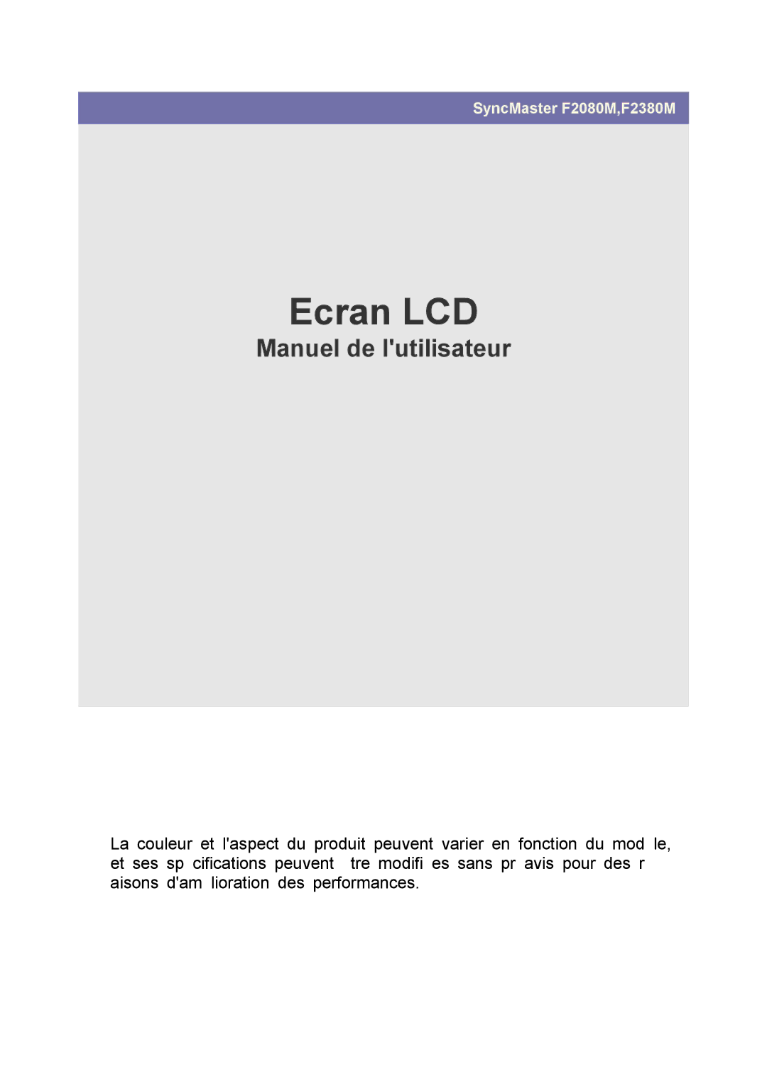 Samsung LS23NVMAB5/EN, LS20NVMAB5/EN manual Ecran LCD 