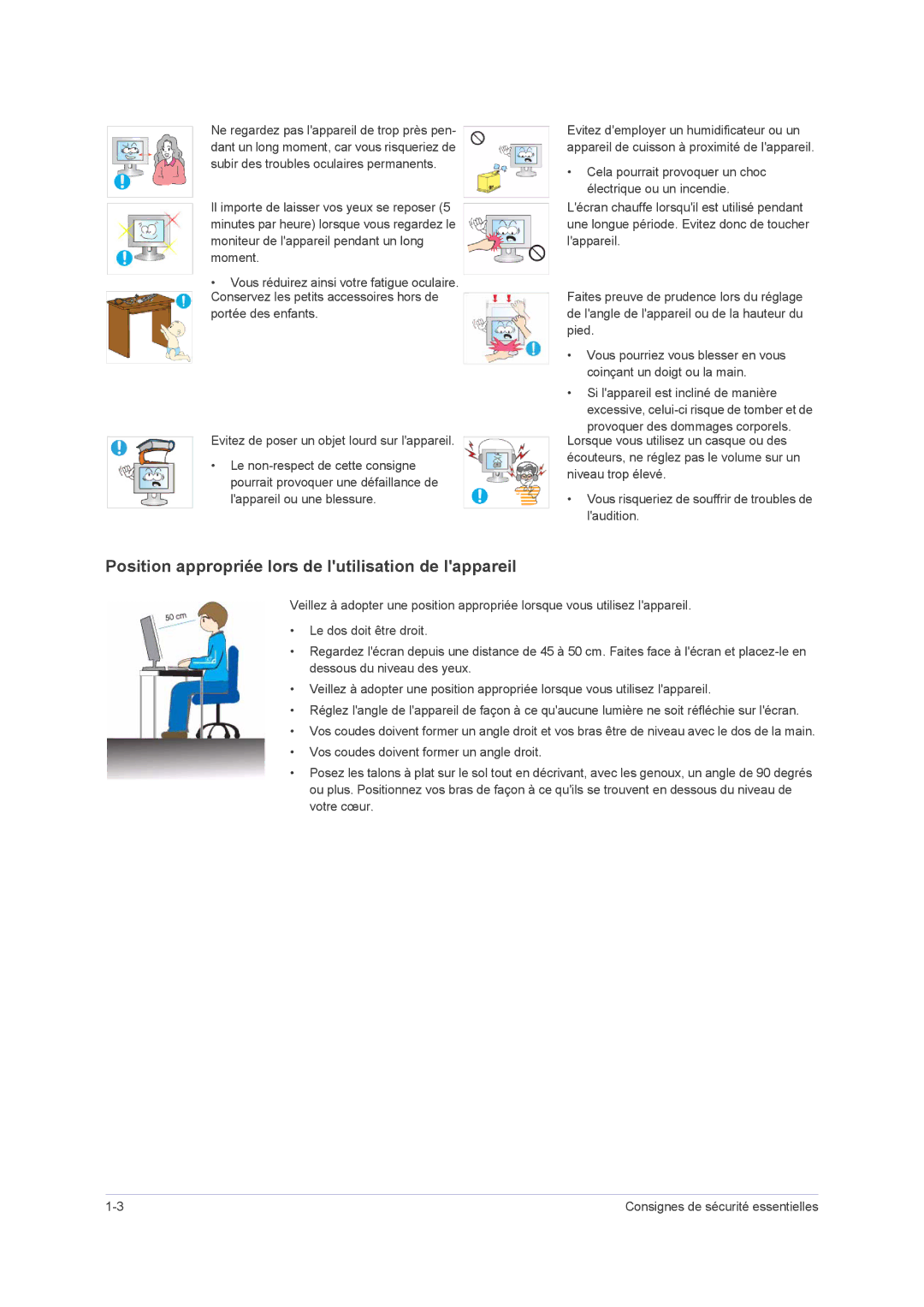 Samsung LS20NVMAB5/EN, LS23NVMAB5/EN manual Position appropriée lors de lutilisation de lappareil 