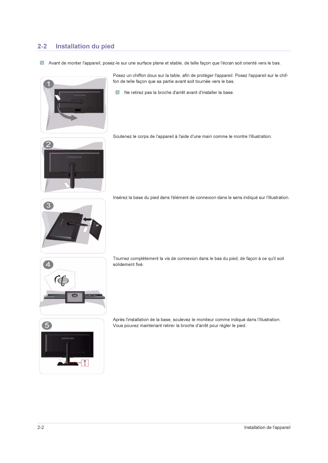 Samsung LS20NVMAB5/EN, LS23NVMAB5/EN manual Installation du pied 