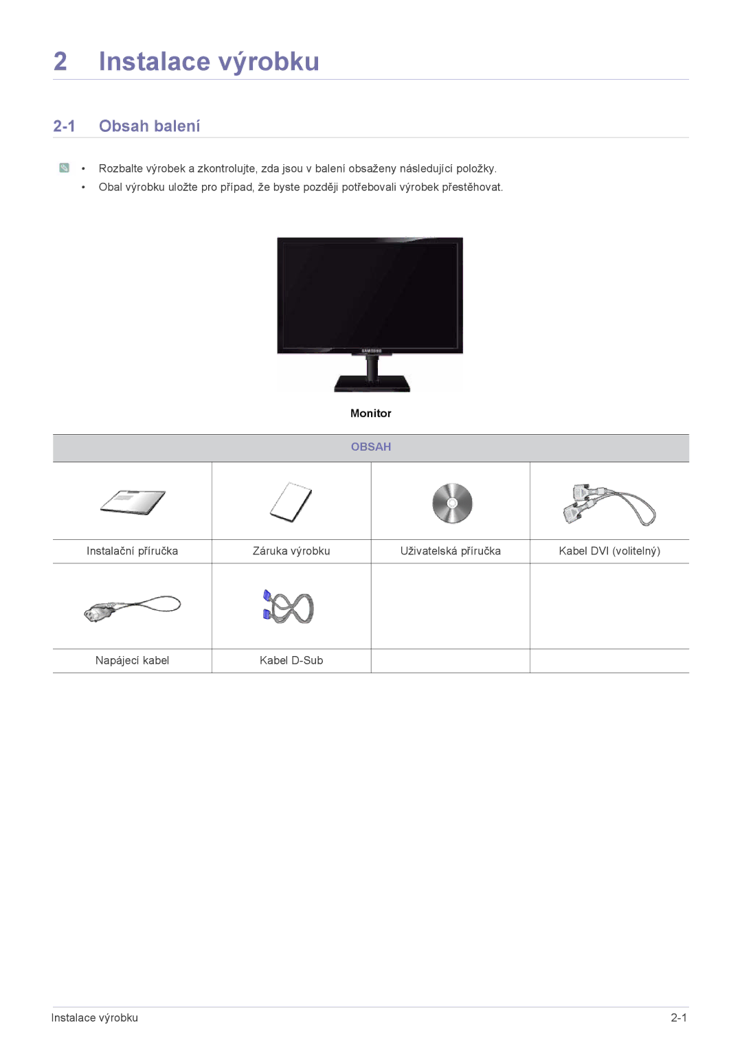 Samsung LS20NVTAB5/EN, LS20NVTABW/ZA, LS23NVTABW/EN, LS20NVTABW/EN, LS23NVTAB5/EN manual Instalace výrobku, Obsah balení 