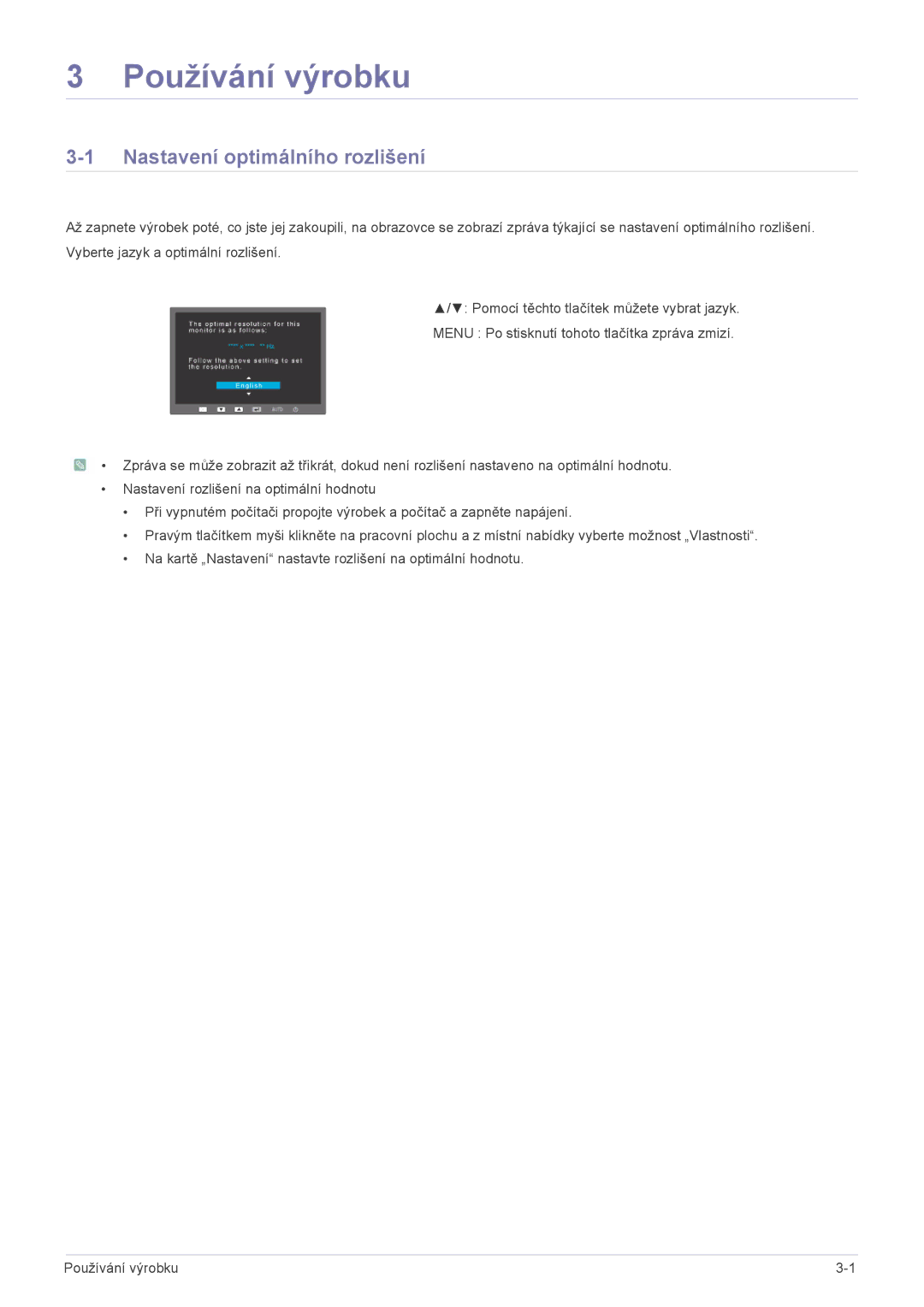 Samsung LS23NVTABW/EN, LS20NVTABW/ZA, LS20NVTABW/EN, LS20NVTAB5/EN manual Používání výrobku, Nastavení optimálního rozlišení 