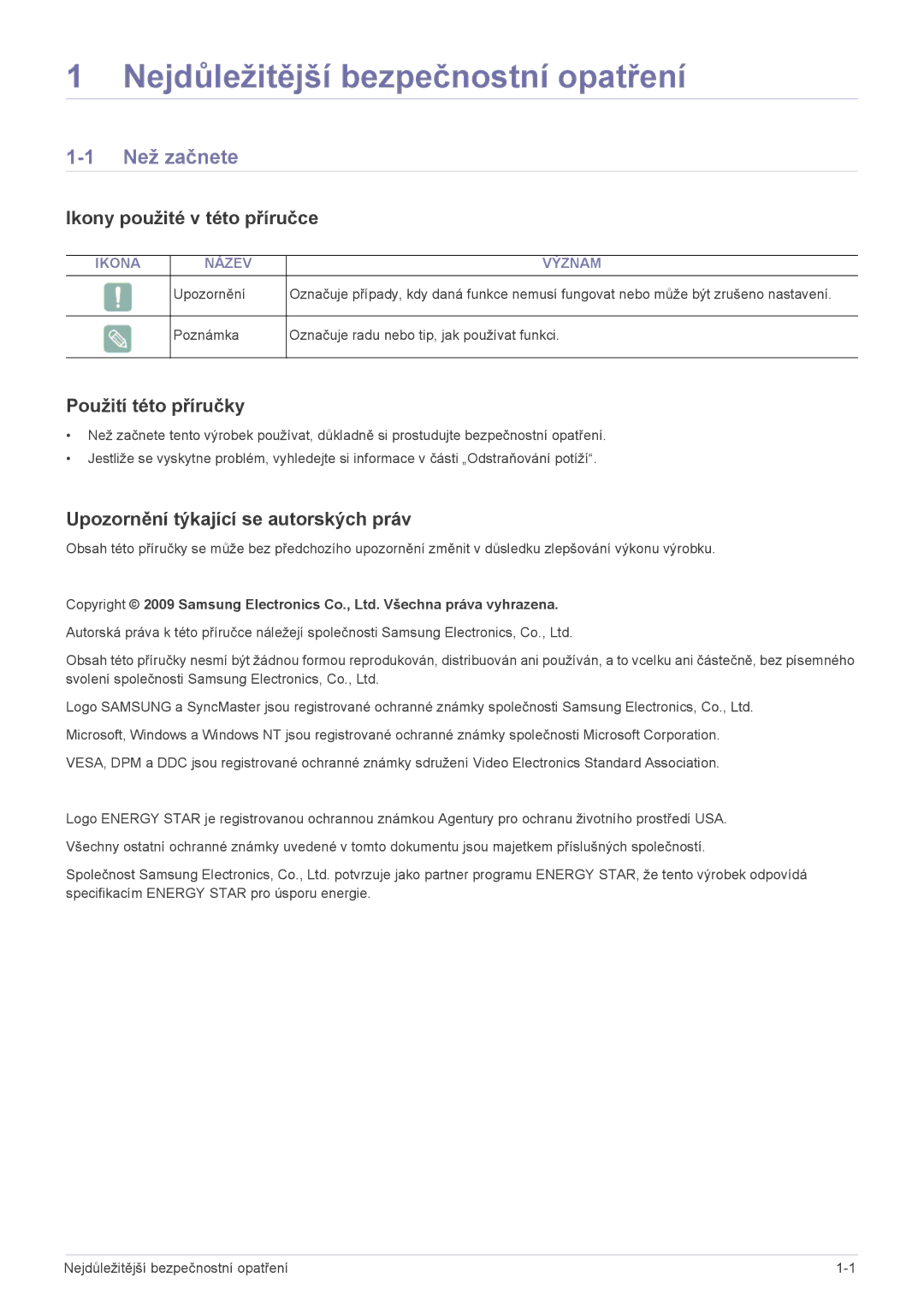 Samsung LS20NVTABW/ZA, LS23NVTABW/EN manual Nejdůležitější bezpečnostní opatření, Než začnete, Ikony použité v této příručce 