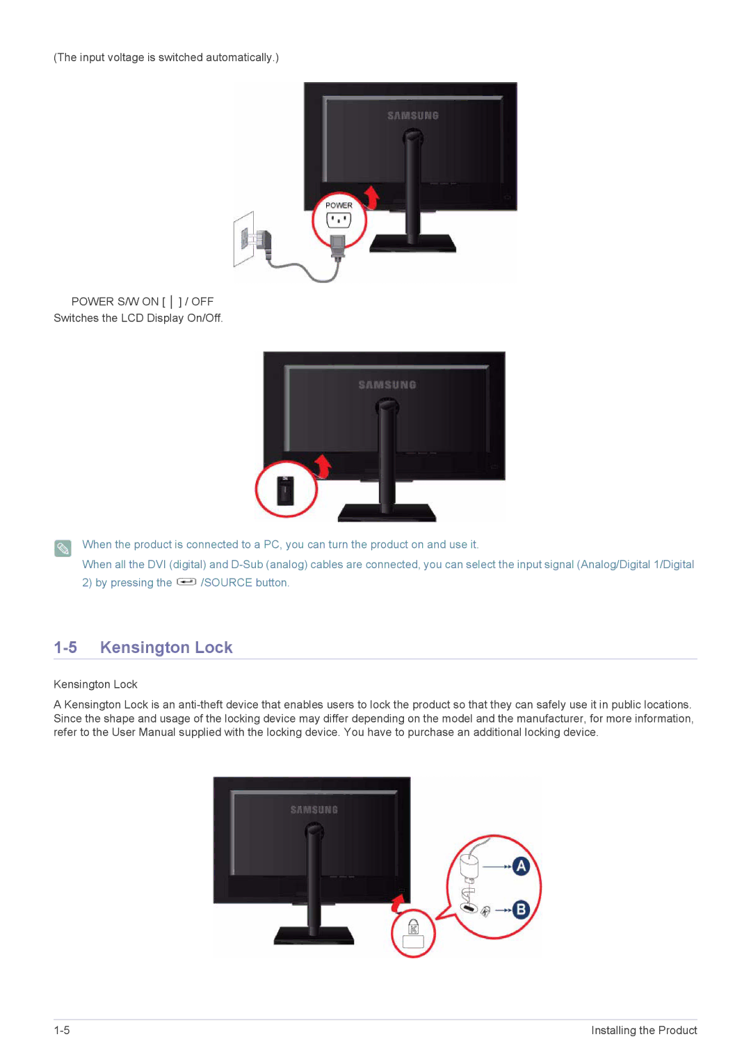 Samsung LS23NVTABW/EN, LS20NVTABW/ZA, LS23NVTABW/ZA, LS20NVTABW/EN, LS20NVTAB5/EN, LS23NVTAB5/EN manual Kensington Lock 