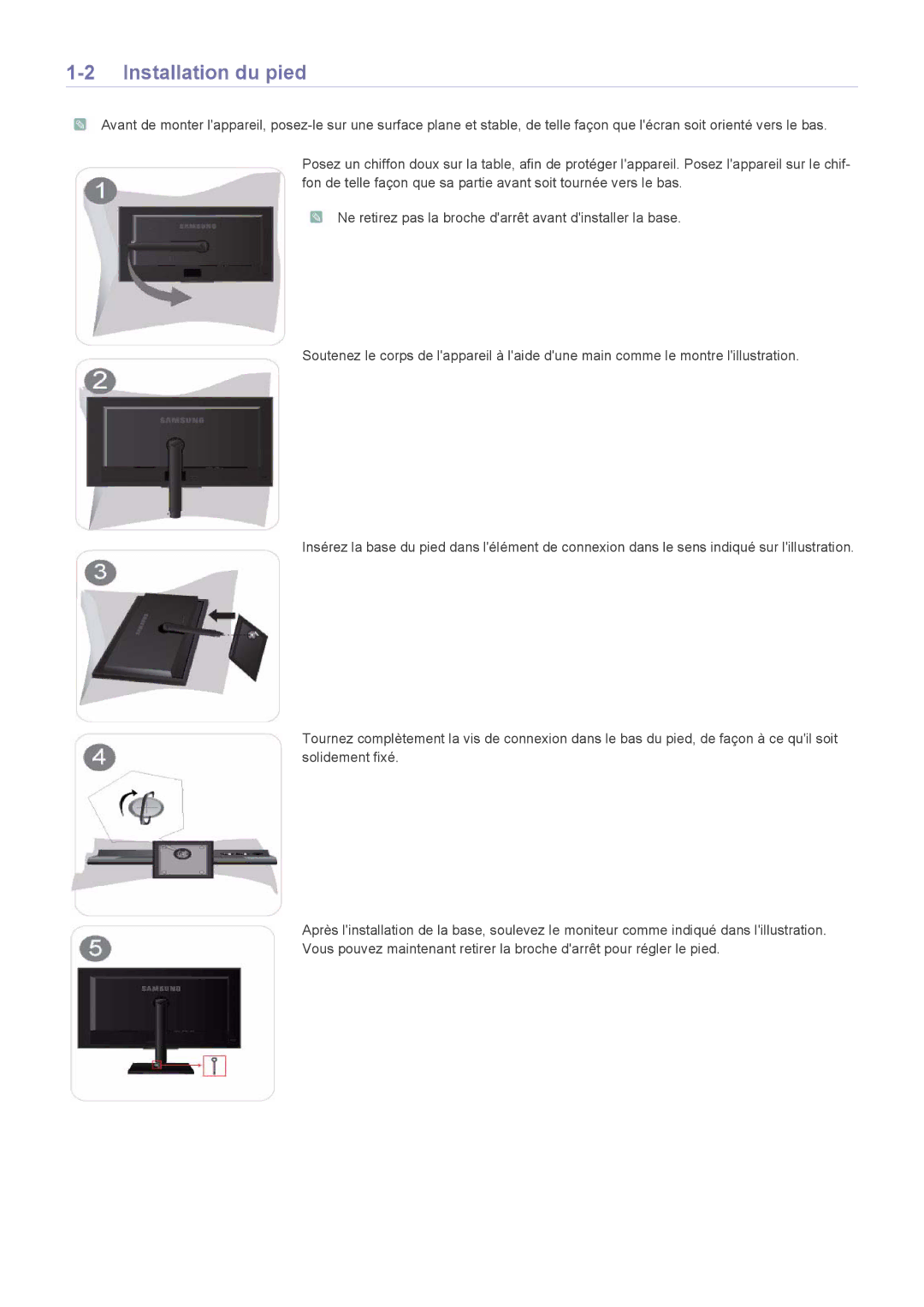 Samsung LS20NVTABW/EN, LS20NVTABW/ZA, LS23NVTABW/EN, LS23NVTABW/ZA manual Installation du pied 