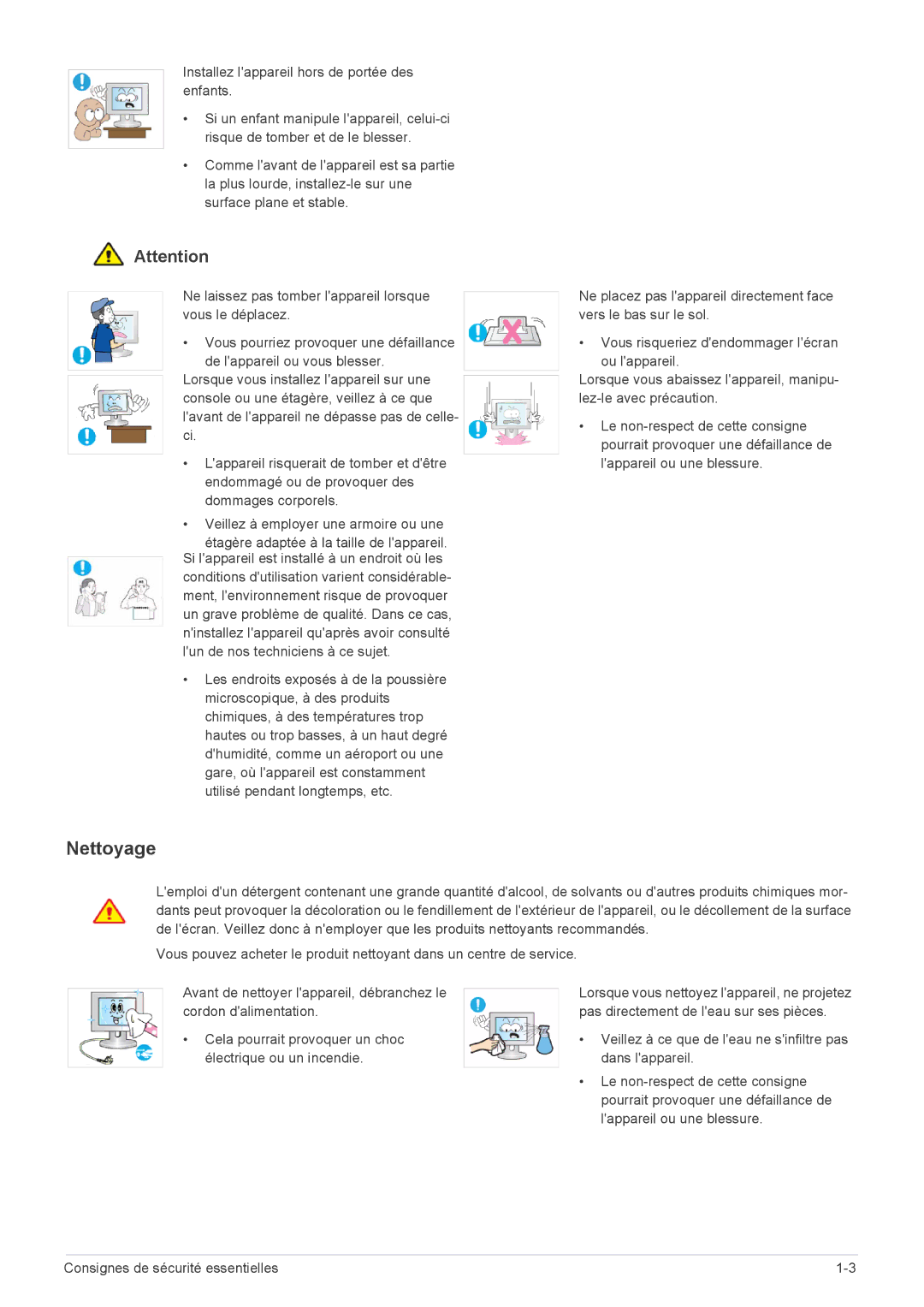 Samsung LS23NVTABW/EN, LS20NVTABW/ZA, LS23NVTABW/ZA, LS20NVTABW/EN Nettoyage, Installez lappareil hors de portée des enfants 