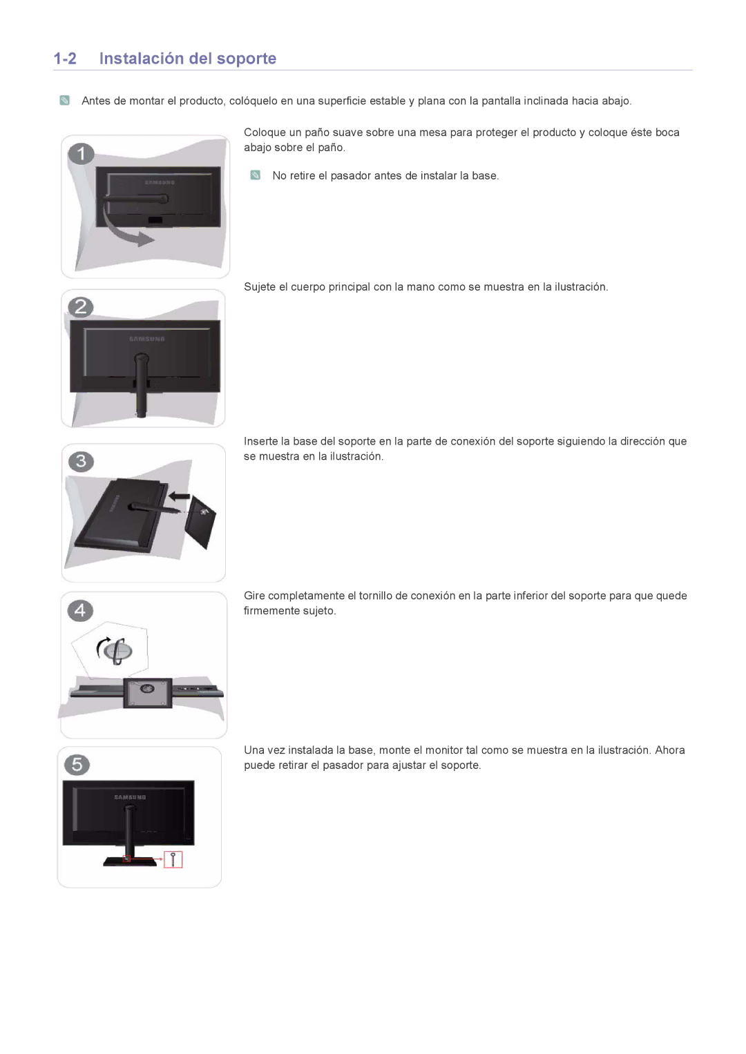 Samsung LS20NVTABW/EN, LS20NVTABW/ZA, LS23NVTABW/EN, LS23NVTABW/ZA manual Instalación del soporte 