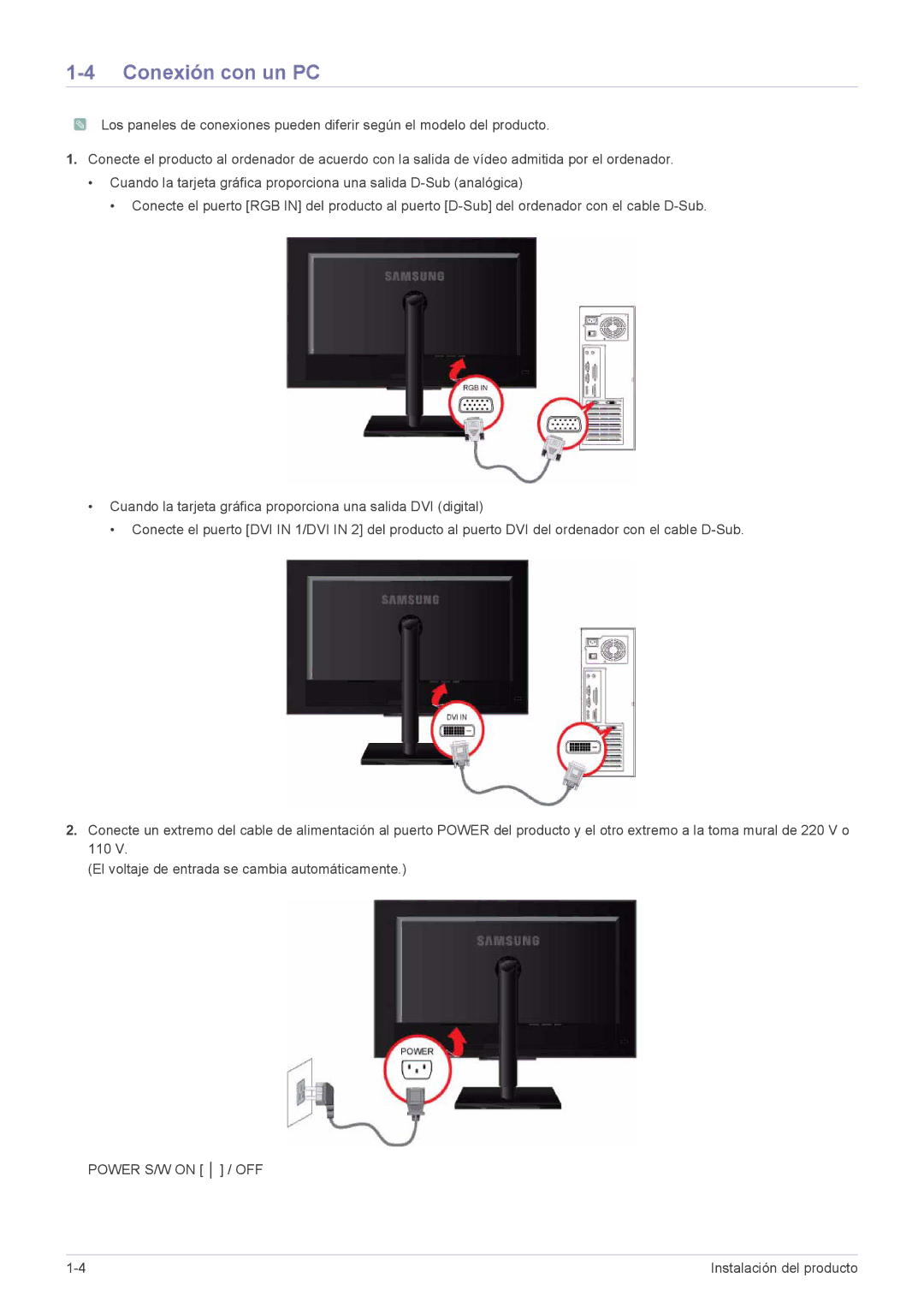 Samsung LS20NVTABW/EN, LS20NVTABW/ZA, LS23NVTABW/EN, LS23NVTABW/ZA manual Conexión con un PC 