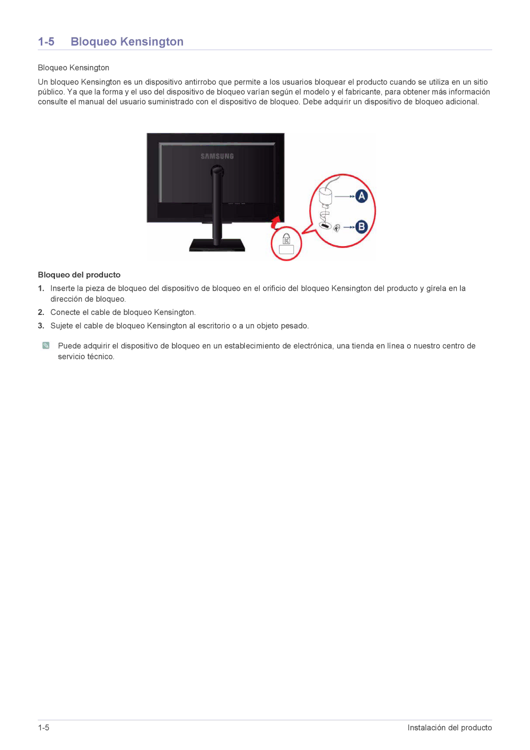 Samsung LS23NVTABW/EN, LS20NVTABW/ZA, LS23NVTABW/ZA, LS20NVTABW/EN manual Bloqueo Kensington 