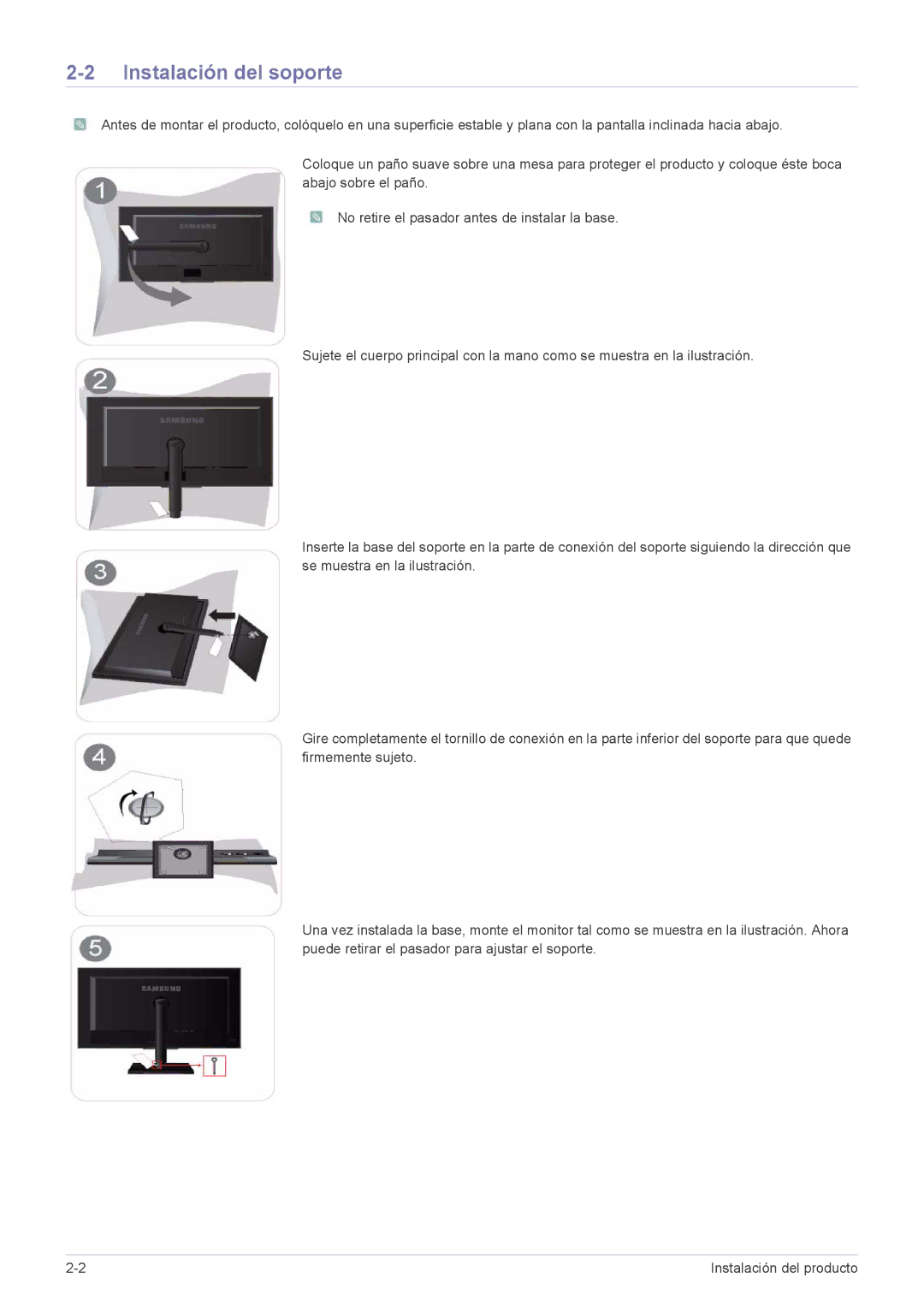 Samsung LS23NVTABW/ZA, LS20NVTABW/ZA, LS23NVTABW/EN, LS20NVTABW/EN manual Instalación del soporte 