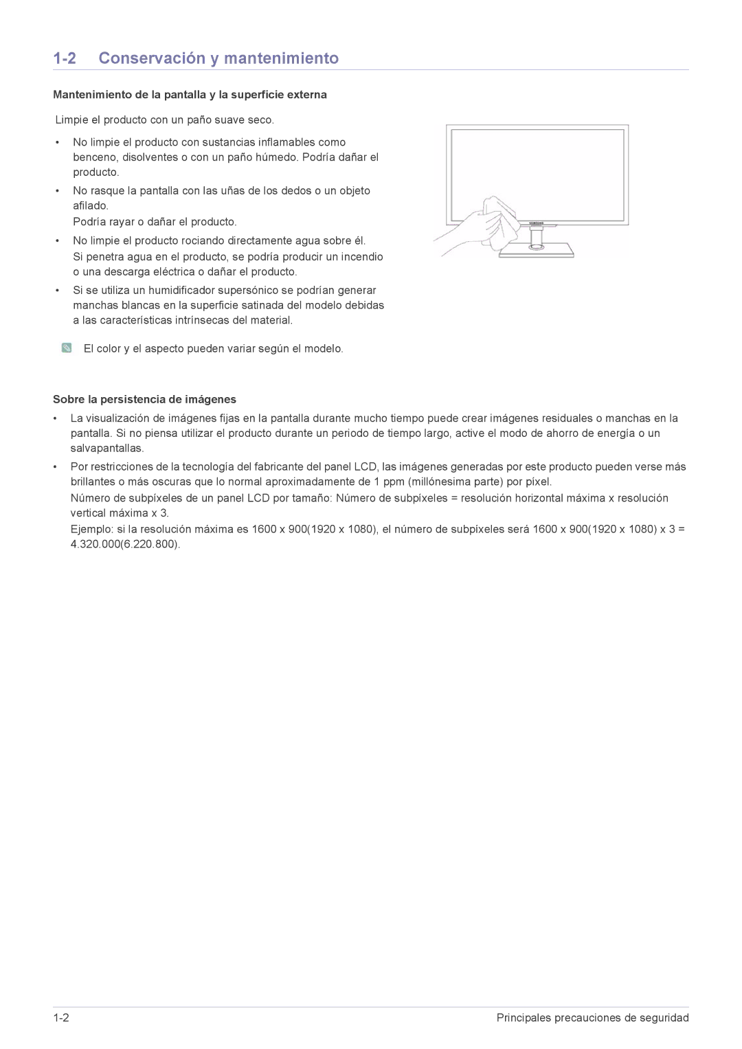 Samsung LS23NVTABW/ZA, LS20NVTABW/ZA Conservación y mantenimiento, Mantenimiento de la pantalla y la superficie externa 