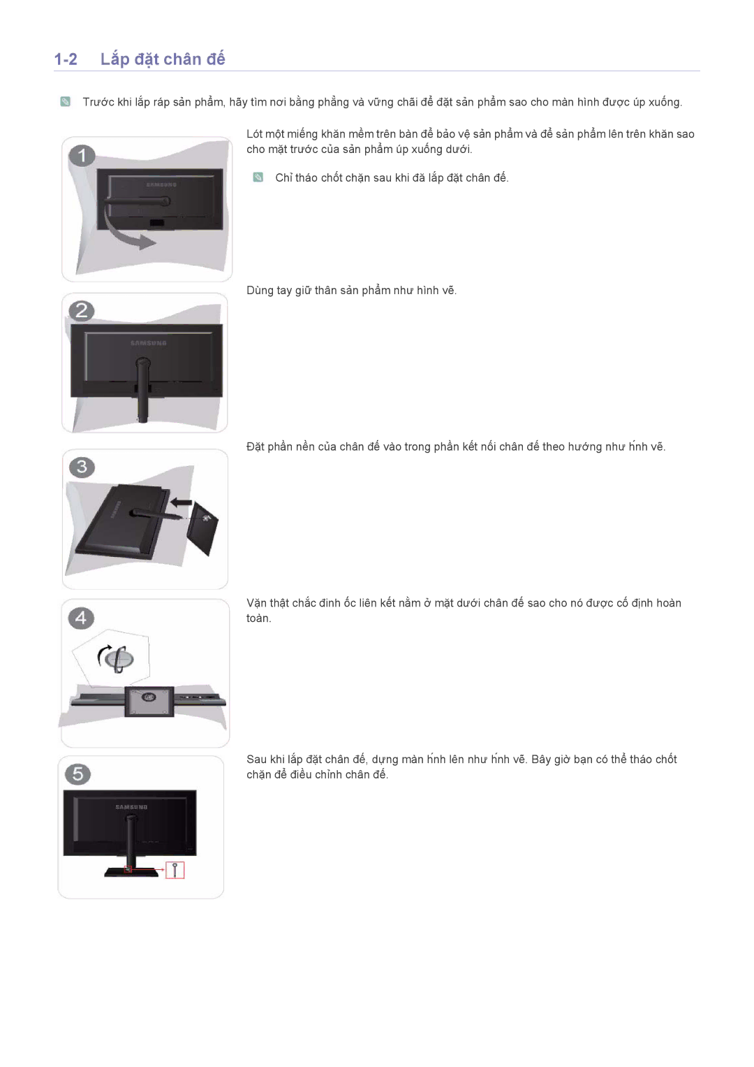 Samsung LS23NVTABW/EN, LS20NVTABW/ZA manual Lắp đặt chân đế 