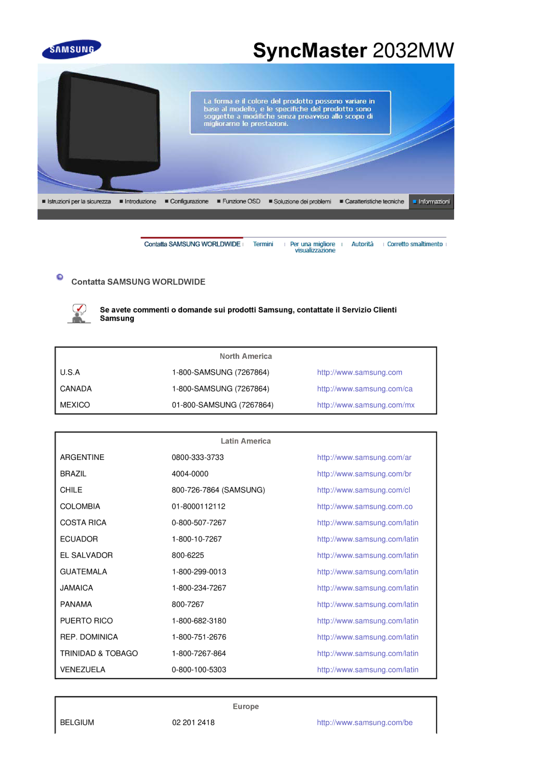 Samsung LS19PMASF/EDC, LS20PMASF/EDC, LS19PMASF6/EDC, LS20PMASF6/EDC, LS19PMASFY/EDC, LS20PMASFZ/EDC manual SyncMaster 2032MW 