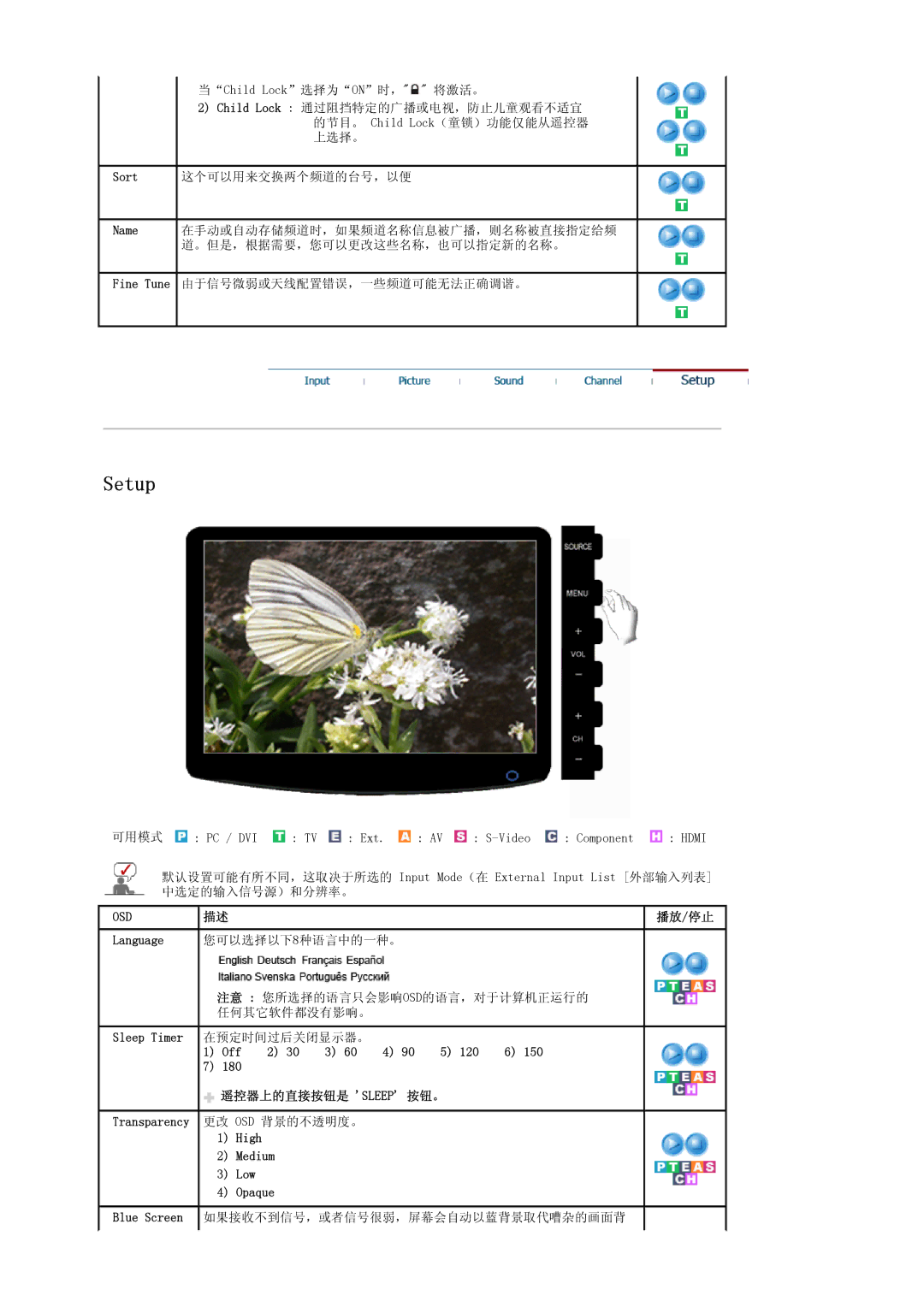 Samsung LS19PMASF6/EDC, LS20PMASF/EDC, LS19PMASF/EDC, LS20PMASF6/EDC, LS19PMASFY/EDC manual Tune, 播放/停止, High Medium Low Opaque 