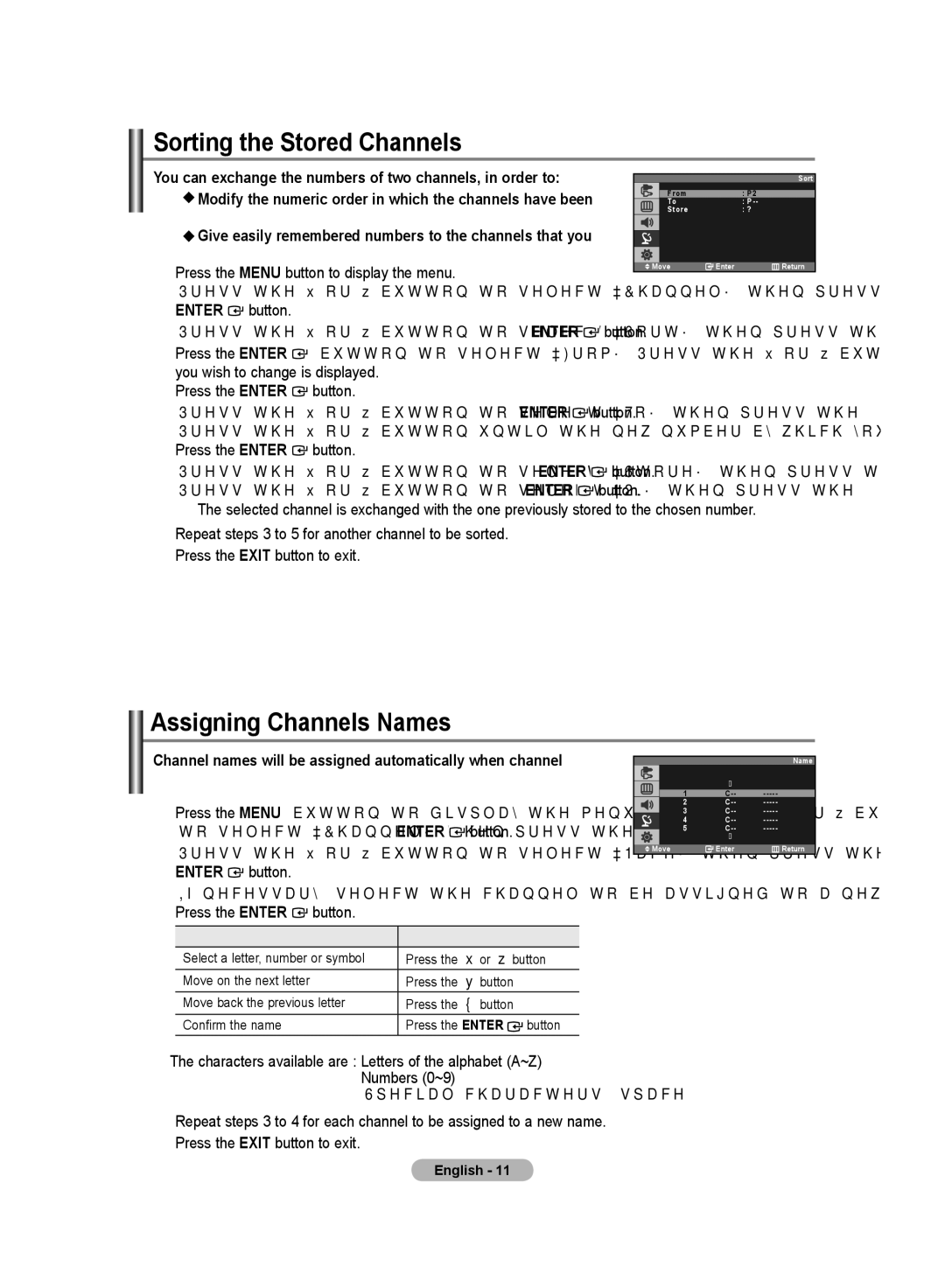 Samsung LS19PMASF/EDC, LS20PMASF/EDC, LS19PMASFT/EDC manual Sorting the Stored Channels, Assigning Channels Names, Then 