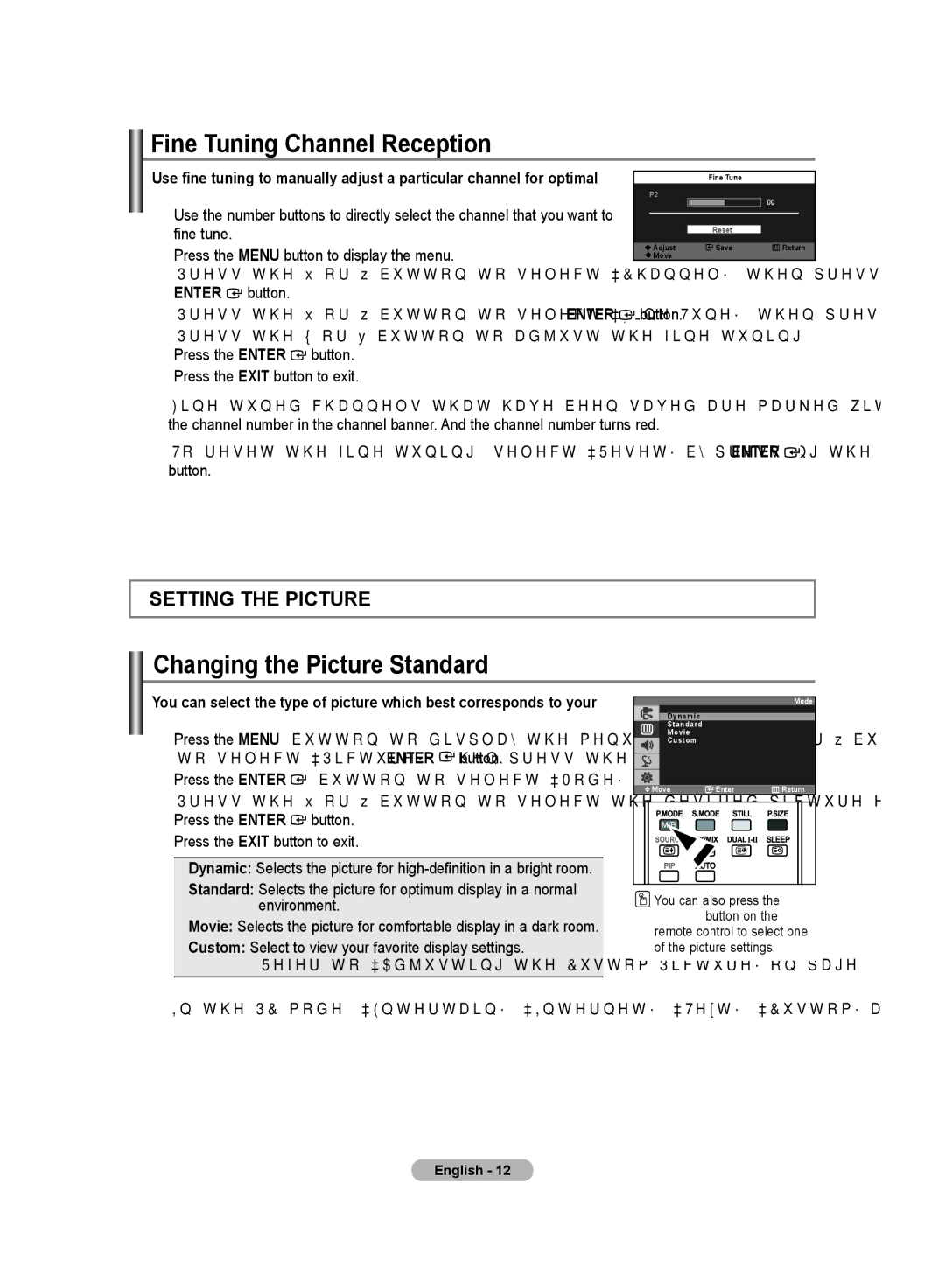 Samsung LS19PMASFT/EDC, LS20PMASF/EDC manual Fine Tuning Channel Reception, Changing the Picture Standard, Fine tune 