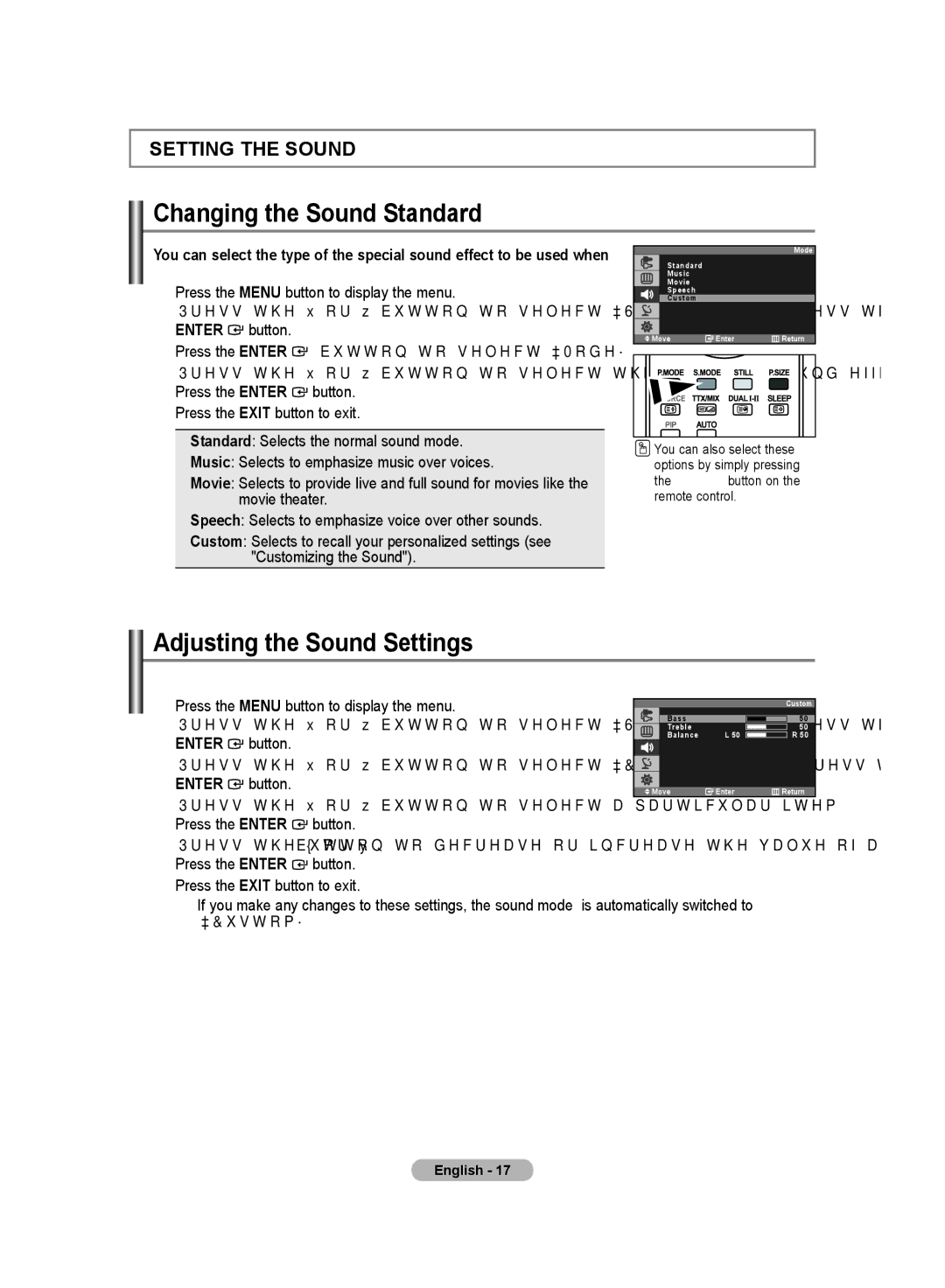 Samsung LS20PMASFT/EDC, LS20PMASF/EDC, LS19PMASF/EDC manual Changing the Sound Standard, Adjusting the Sound Settings 