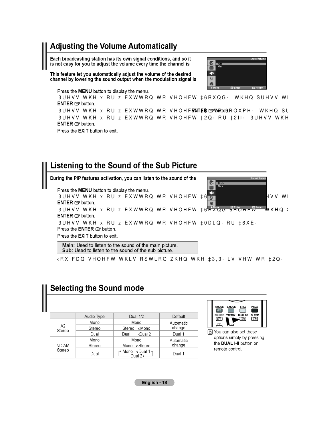 Samsung LS20PMASF/EDC, LS19PMASF/EDC manual Adjusting the Volume Automatically, Listening to the Sound of the Sub Picture 