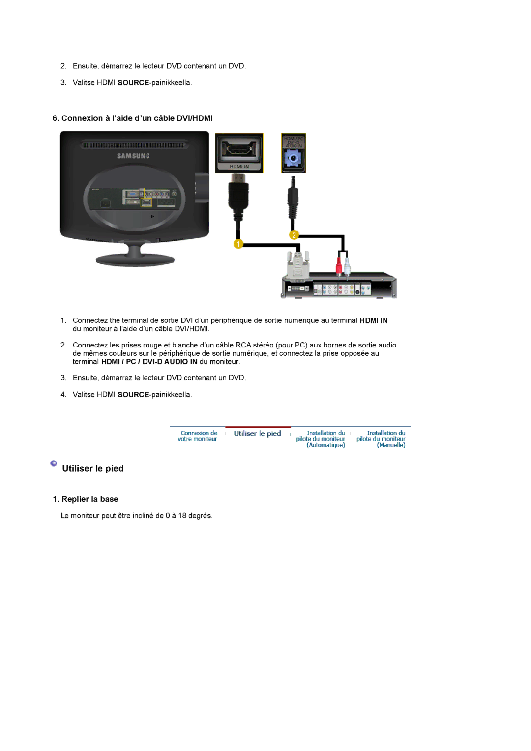 Samsung LS19PMASF/EDC, LS20PMASF/EDC manual Utiliser le pied 