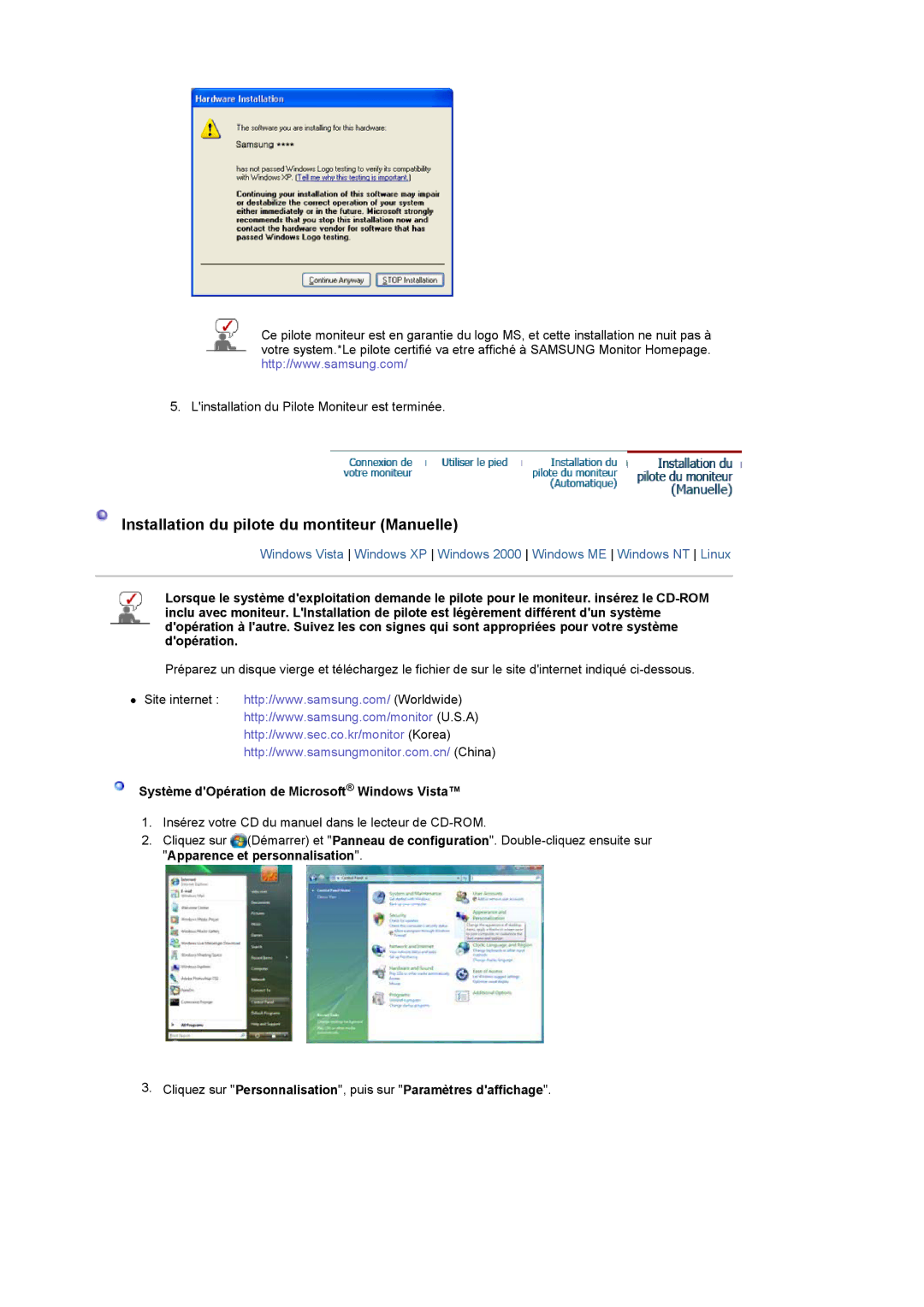 Samsung LS19PMASF/EDC, LS20PMASF/EDC manual Système dOpération de Microsoft Windows Vista 