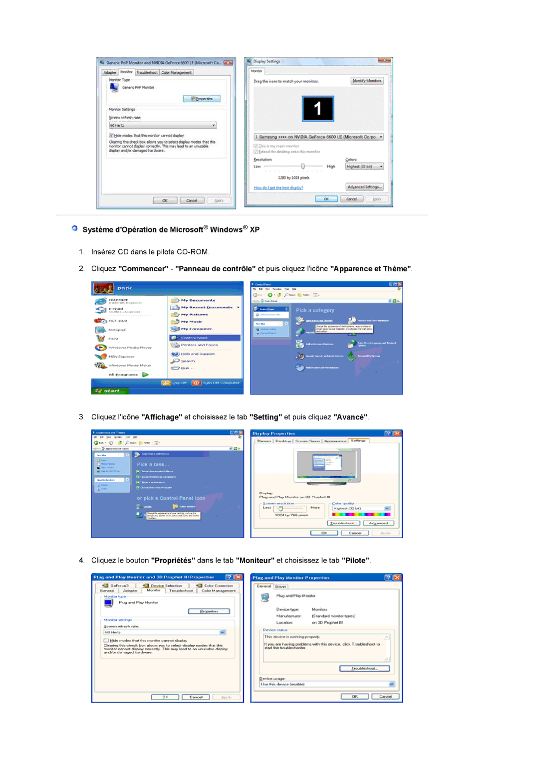 Samsung LS20PMASF/EDC, LS19PMASF/EDC manual Système dOpération de Microsoft Windows XP 