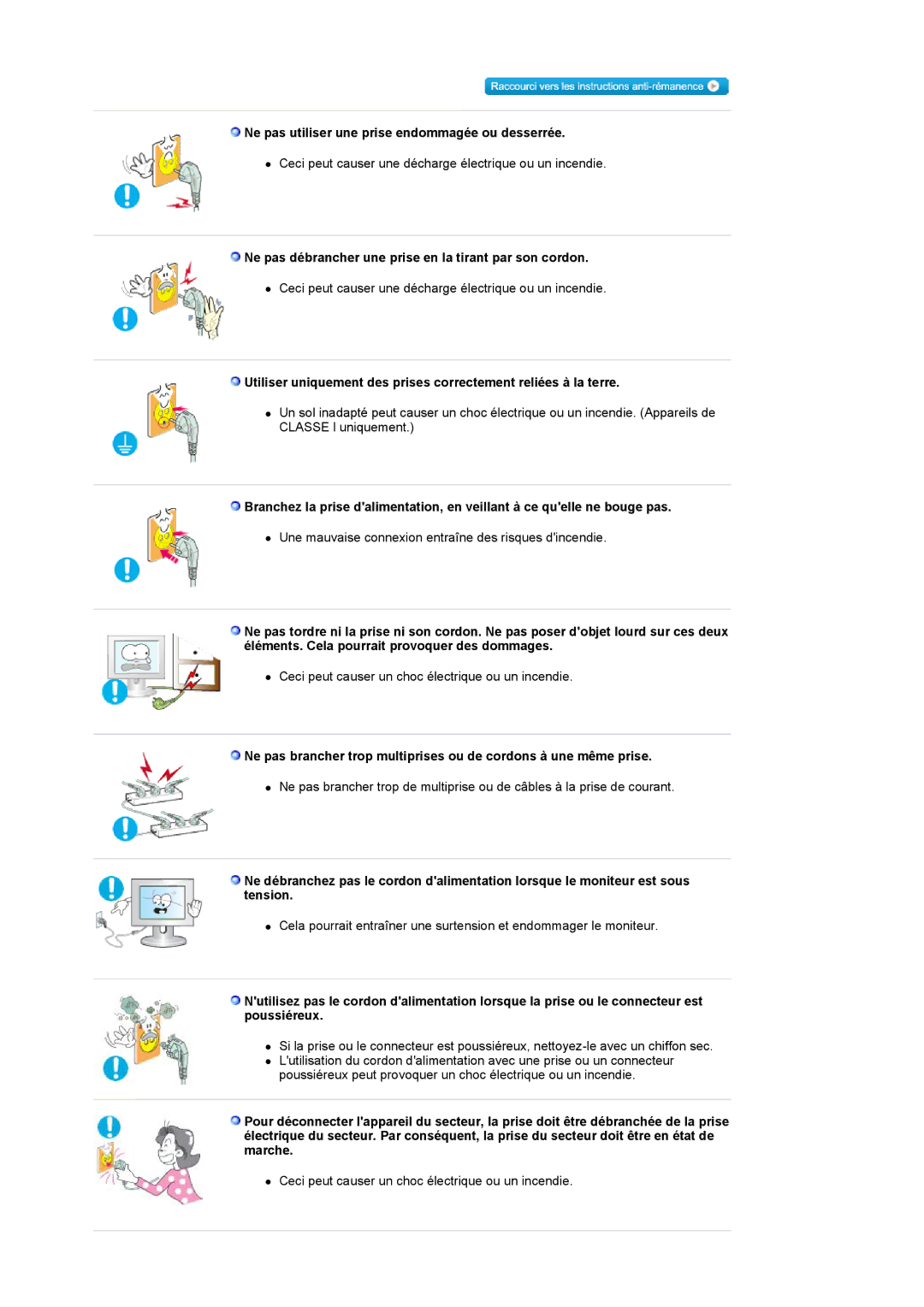 Samsung LS19PMASF/EDC, LS20PMASF/EDC manual Ne pas utiliser une prise endommagée ou desserrée 