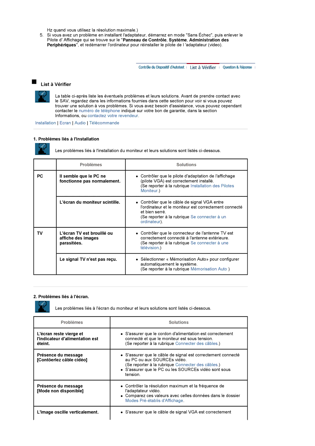 Samsung LS19PMASF/EDC manual Problèmes liés à linstallation, Il semble que le PC ne, Lécran TV est brouillé ou, Parasitées 