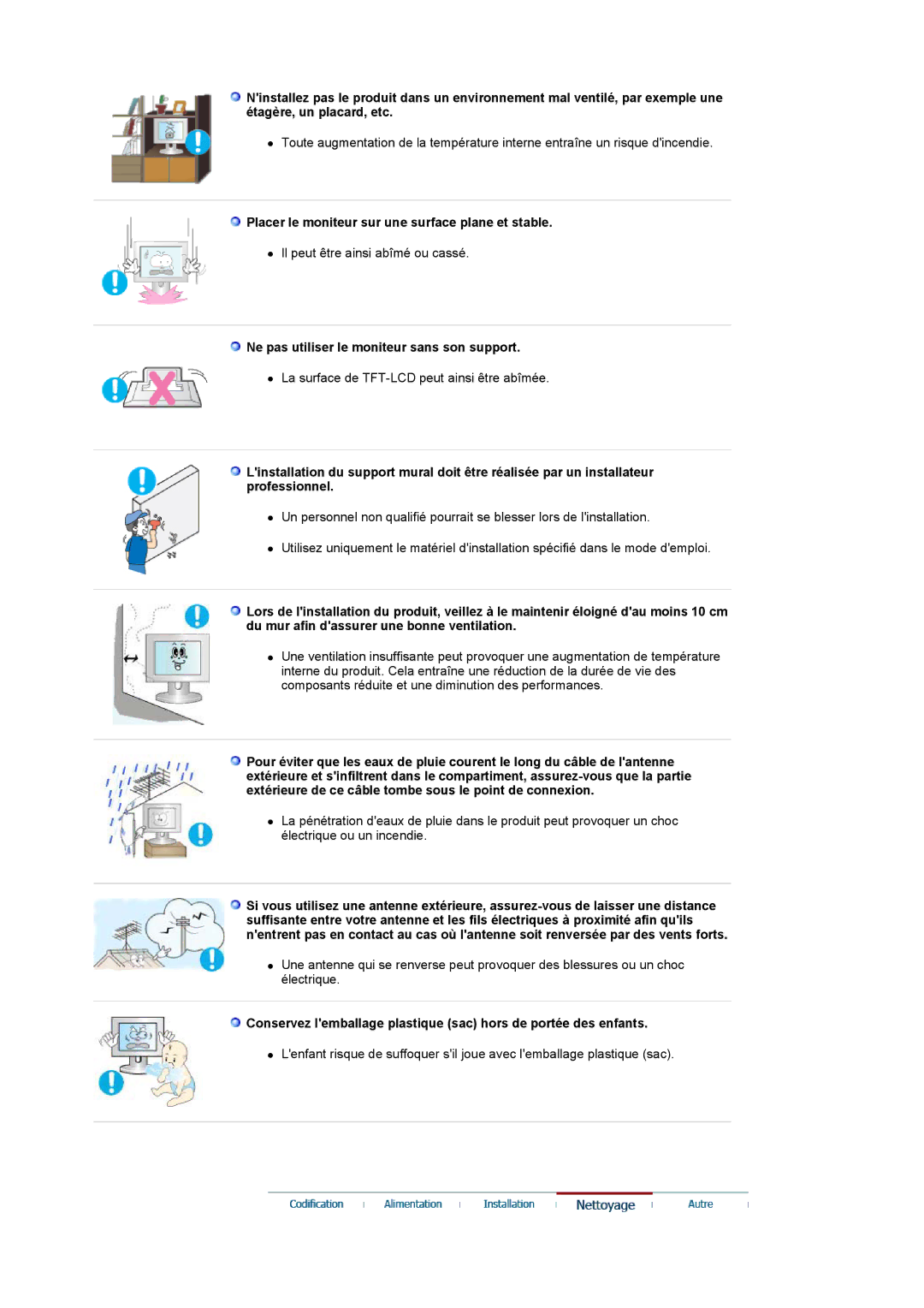 Samsung LS19PMASF/EDC Placer le moniteur sur une surface plane et stable, Ne pas utiliser le moniteur sans son support 