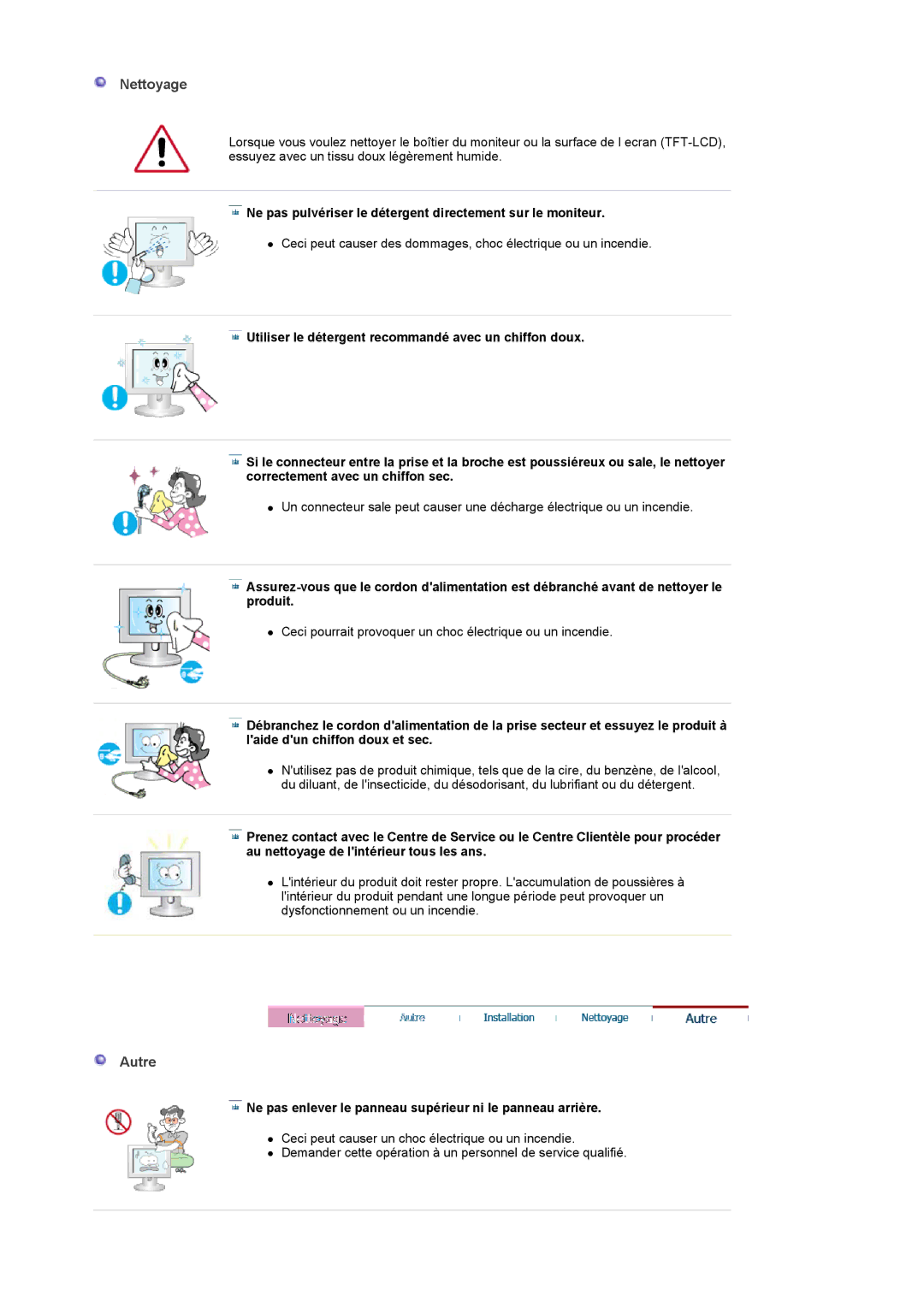 Samsung LS20PMASF/EDC, LS19PMASF/EDC manual Nettoyage, Autre, Ne pas pulvériser le détergent directement sur le moniteur 