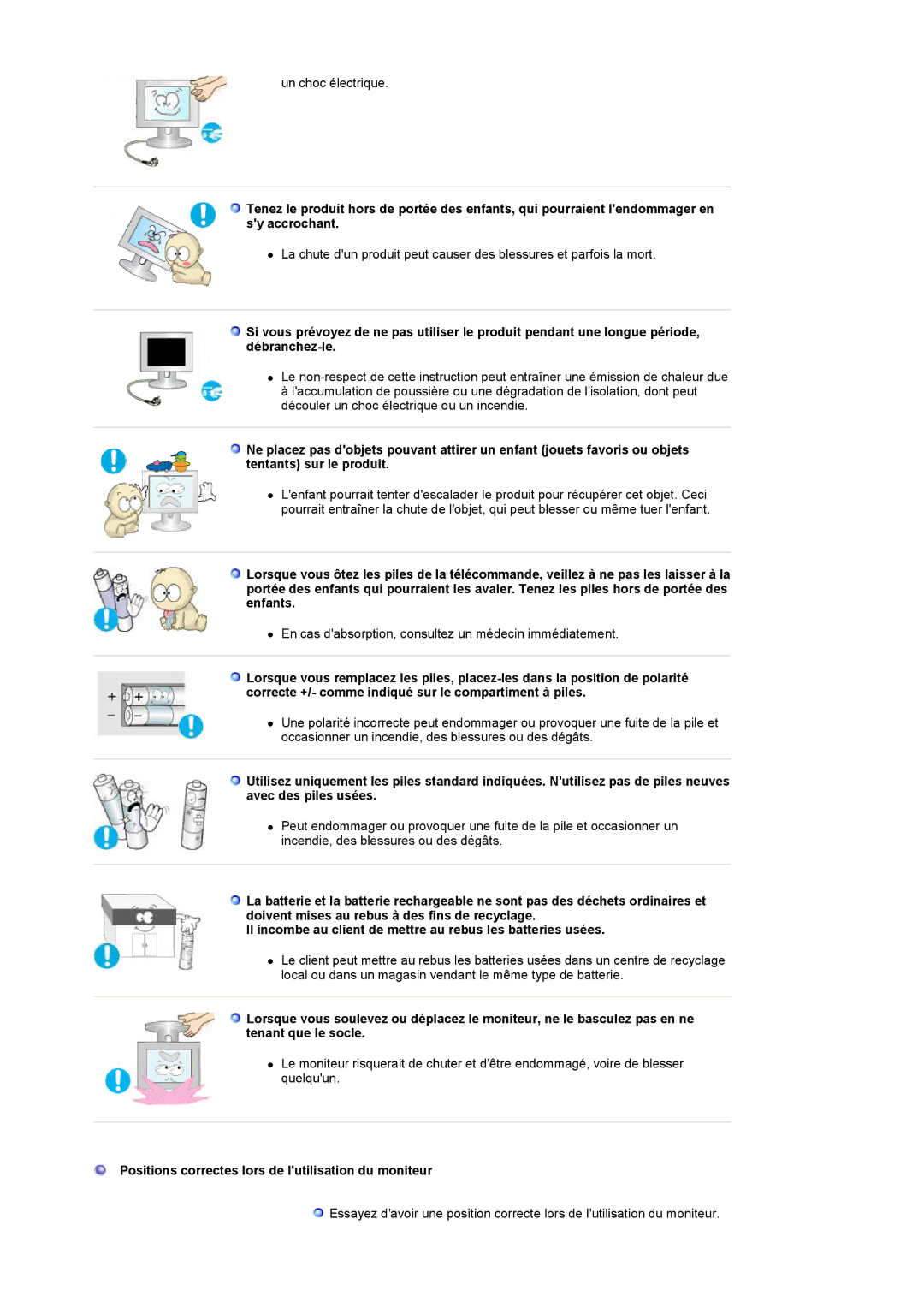 Samsung LS19PMASF/EDC, LS20PMASF/EDC manual Positions correctes lors de lutilisation du moniteur 