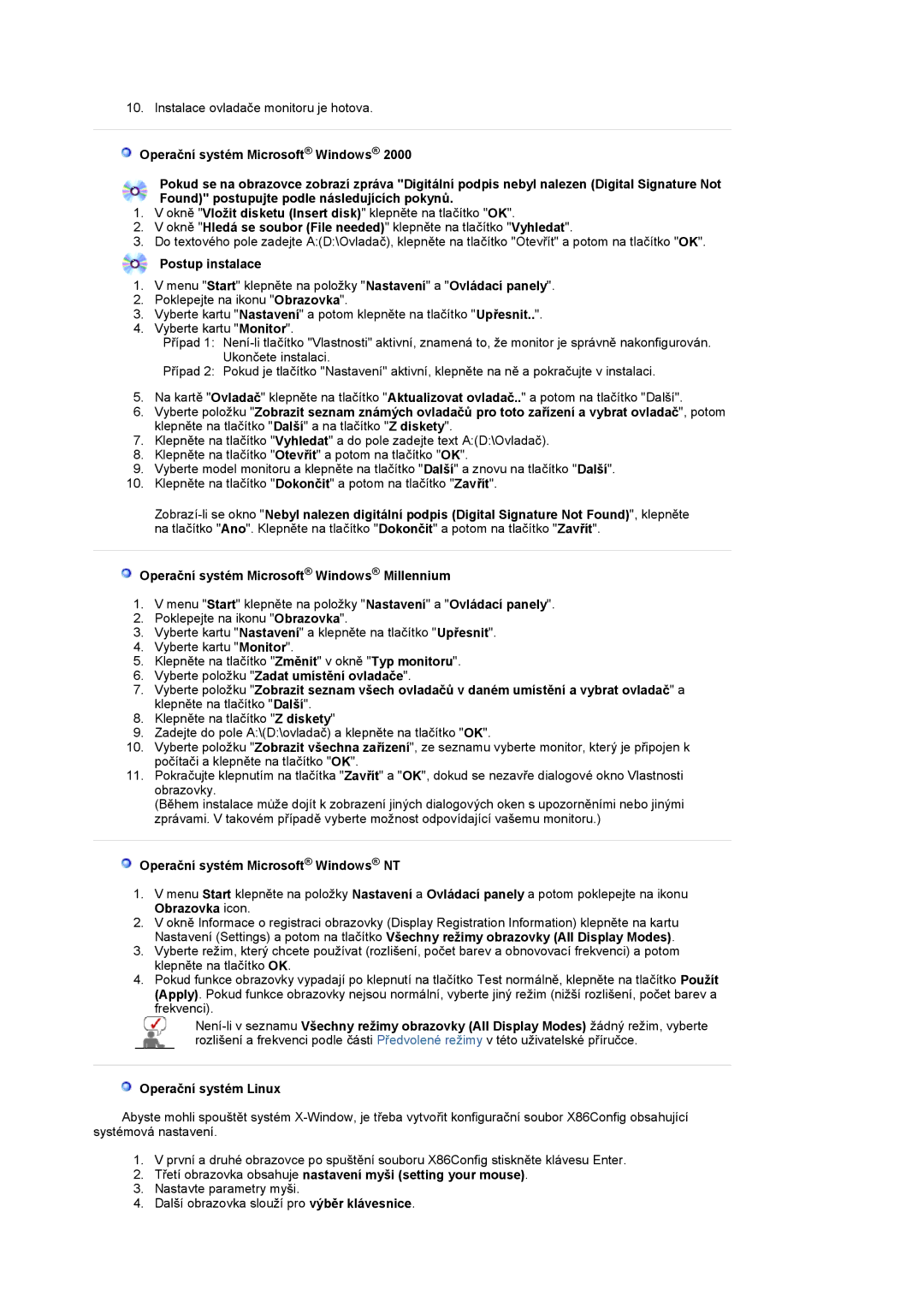 Samsung LS20PMASF/EDC, LS19PMASF/EDC manual Postup instalace, Operační systém Microsoft Windows NT 