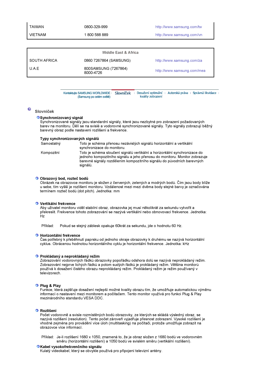 Samsung LS19PMASF/EDC, LS20PMASF/EDC manual Slovníček 