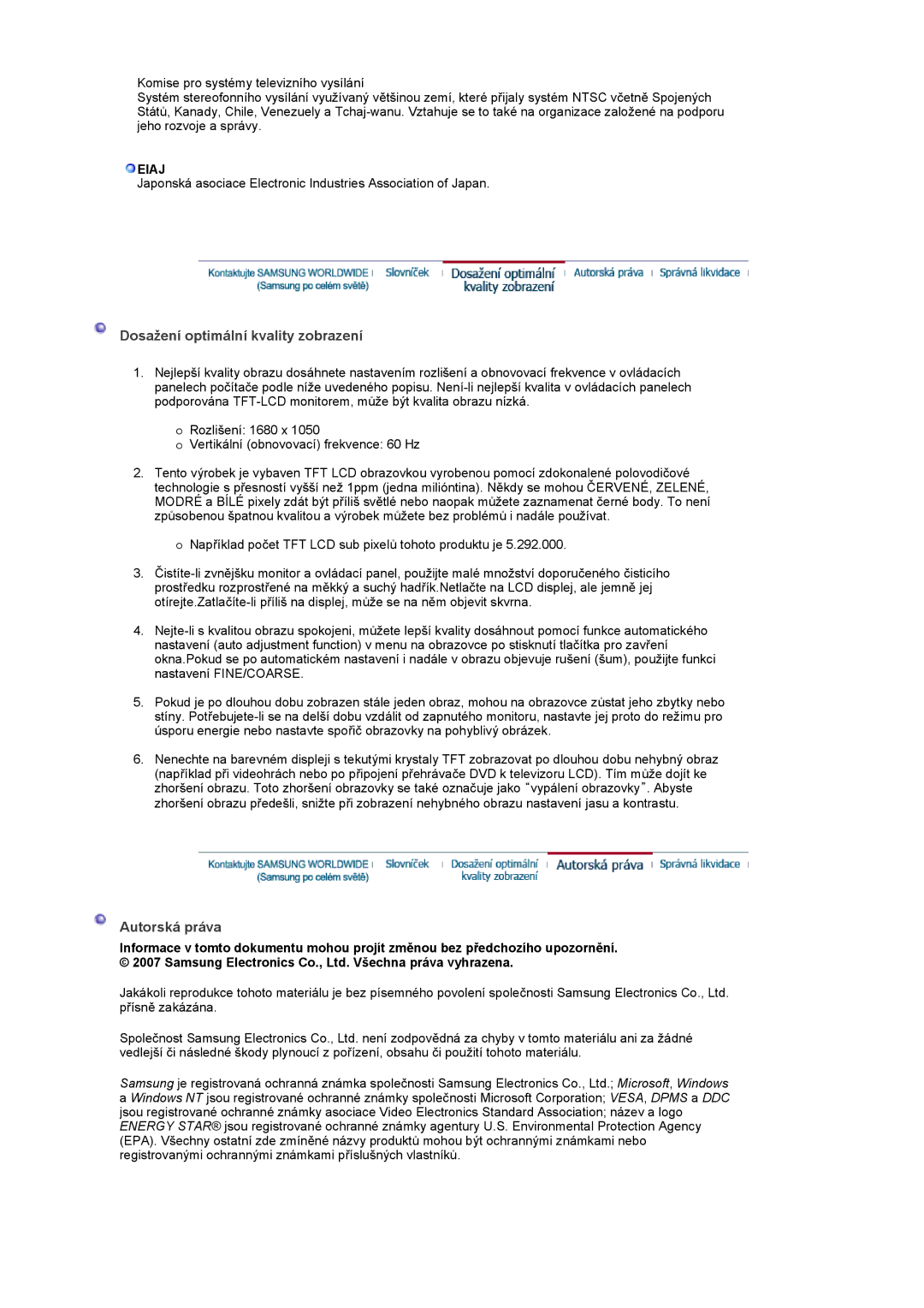 Samsung LS19PMASF/EDC, LS20PMASF/EDC manual Dosažení optimální kvality zobrazení 